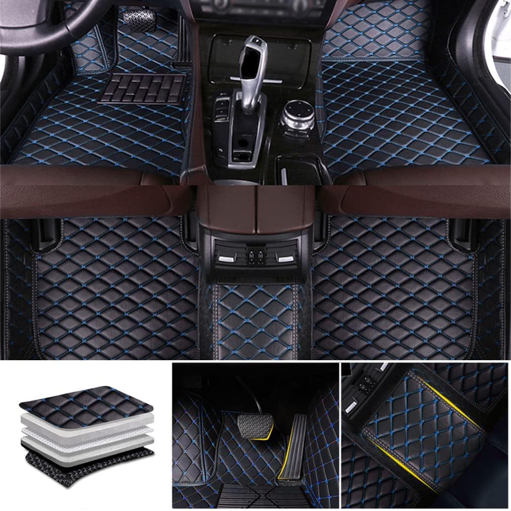 Auto Bodenmatte Fußmatten für Opel Mokka B 2021 2022 2023 2024 2025, Vollständig Umgebenes Leder Fußmatten Teppich Wasserfest Antirutsch Zubehör,Black+Blue-normal Auto Bodenmatte Fußmatten für Opel Mokka B 2021 2022 2023 2024 2025, Vollständig Umgebenes Leder Fußmatten Teppich Wasserfest Antirutsch Zubehör,Black+Blue-normal von MAALLOP