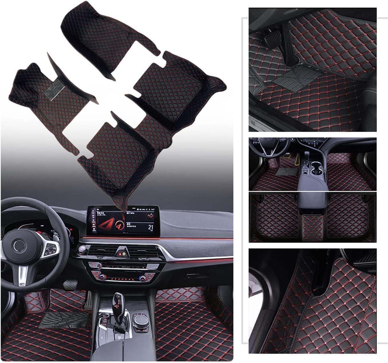 Auto Bodenmatte Fußmatten für Volvo XC60 Hybrid 2018-2023 2024 2025, Nach Maß Allwetterschutz Leder Fussmatten Vorne und Hinten Automatten Set,Black-red-normal Auto Bodenmatte Fußmatten für Volvo XC60 Hybrid 2018-2023 2024 2025, Nach Maß Allwetterschutz Leder Fussmatten Vorne und Hinten Automatten Set,Black-red-normal von MAALLOP