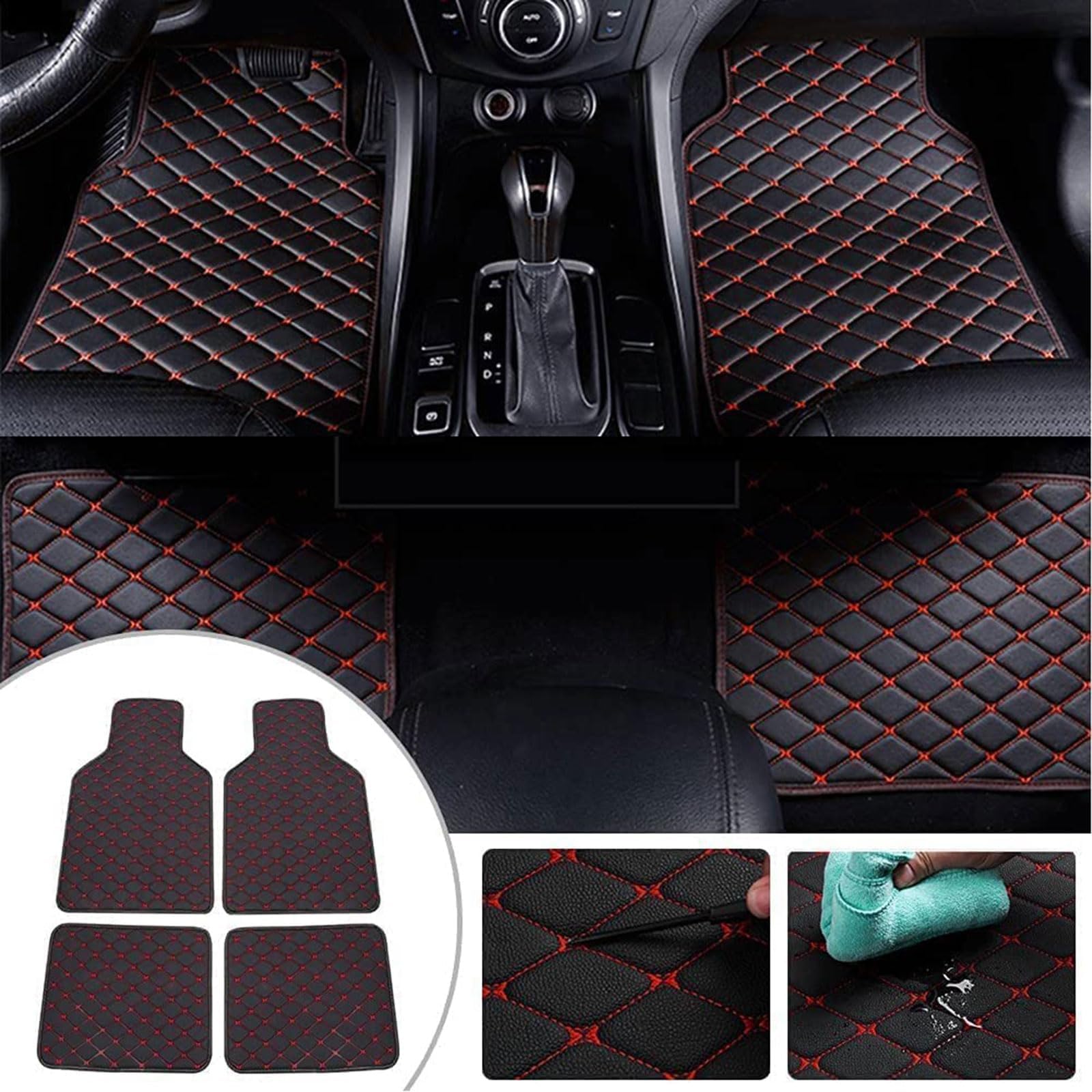 Auto Fußmatten für Porsche 911 (4seats) 997 2005-2011 LHD, Allwetter Leder Fußmatten, Wasserdicht Anti-Rutsch Teppich Matten Vorne und Hinten Autoteppich, Auto Zubehör,I Black+red-normal von MAALLOP