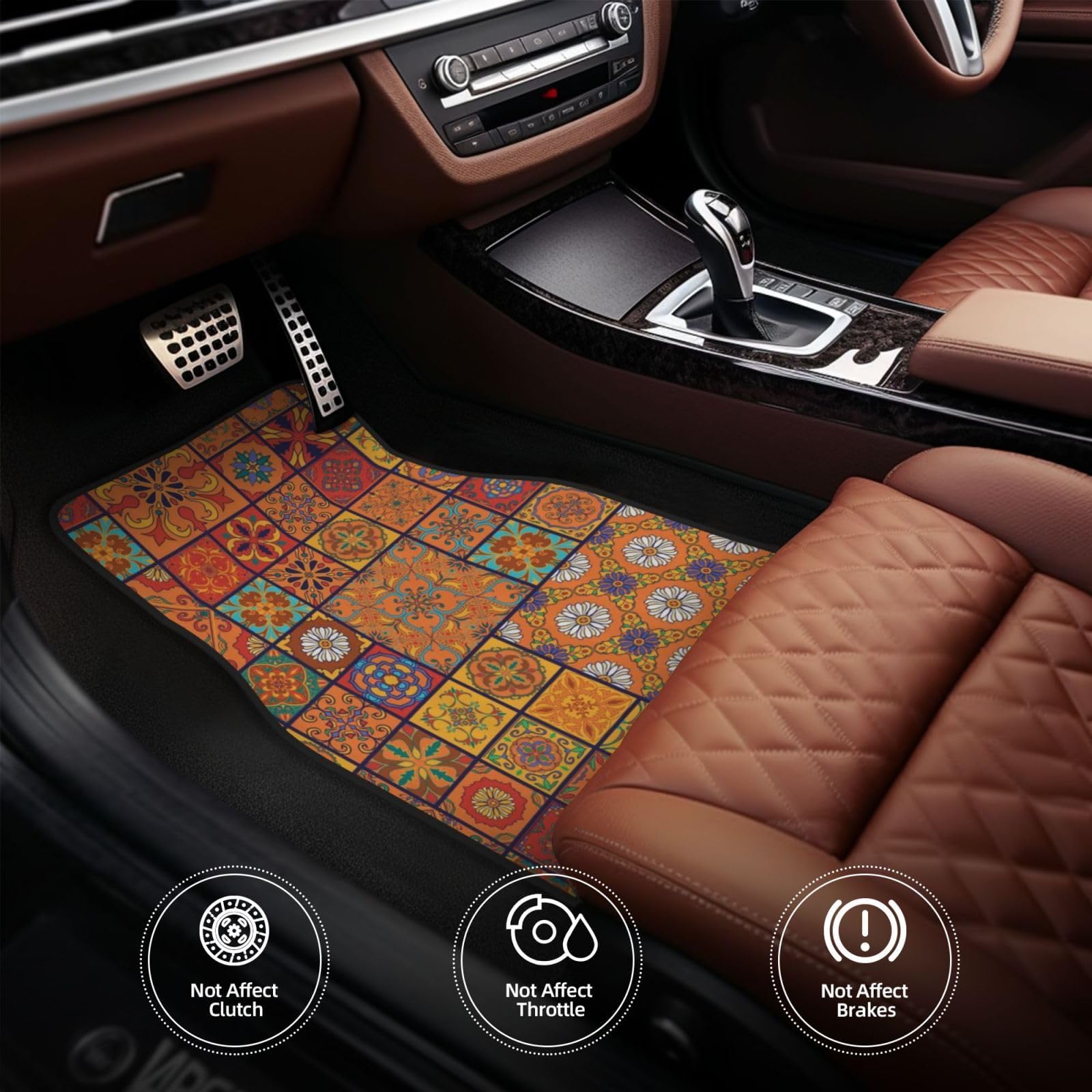 Auto-Fußmatten mit rosa Blumen, komplettes Set, 4 Stück, wasserdicht, Gummi-Fußmatten für ultimativen Schutz und Stil,Gruppe von marokkanischen geometrischen Formen-Einheitsgröße Auto-Fußmatten mit rosa Blumen, komplettes Set, 4 Stück, wasserdicht, Gummi-Fußmatten für ultimativen Schutz und Stil,Gruppe von marokkanischen geometrischen Formen-Einheitsgröße von MAALLOP
