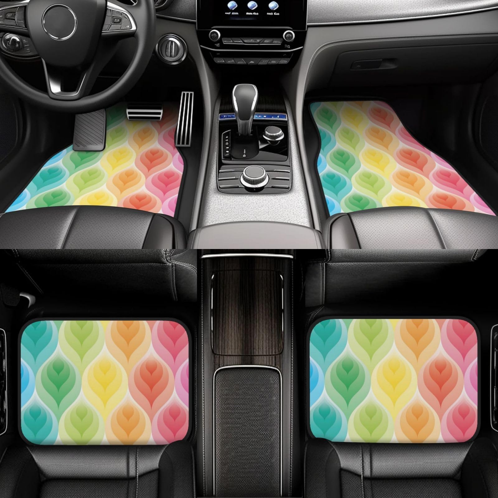 Auto-Fußmatten mit rosa Blumen, komplettes Set, 4 Stück, wasserdicht, Gummi-Fußmatten für ultimativen Schutz und Stil,Regenbogen Farben Farbverlauf Blatt-Einheitsgröße Auto-Fußmatten mit rosa Blumen, komplettes Set, 4 Stück, wasserdicht, Gummi-Fußmatten für ultimativen Schutz und Stil,Regenbogen Farben Farbverlauf Blatt-Einheitsgröße von MAALLOP