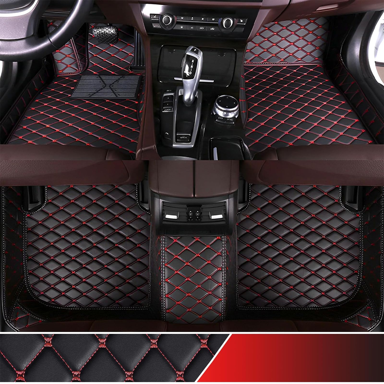 Auto Leder Fußmatten für VW Beetle / (Typ 5C) / Beetle Cabrio 2012-2017 2018 2019 Automatten Wasserdicht rutschfeste Bodenmatten Allwetter Fußmatten Autoteppiche Zubehör,Black Red-normal von MAALLOP