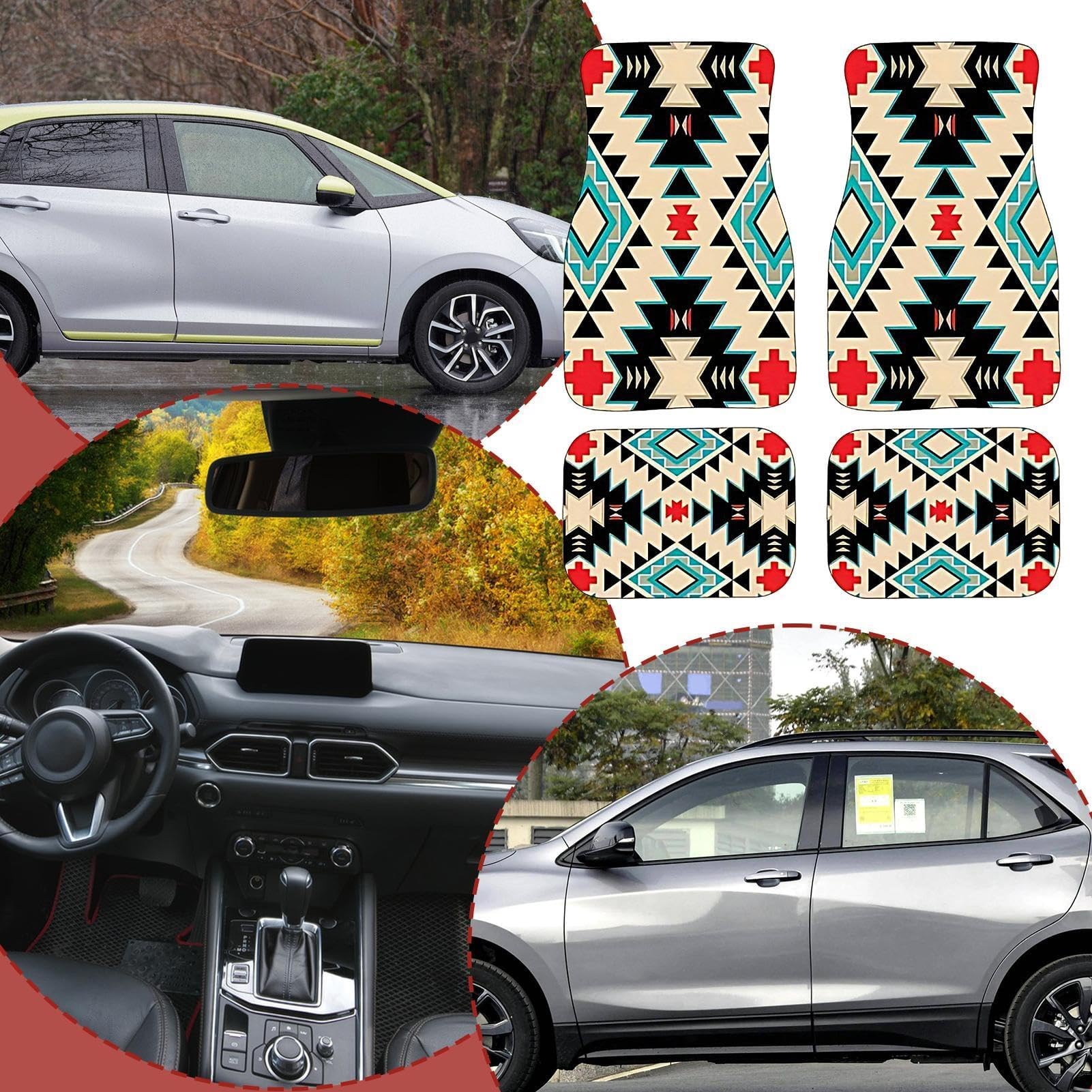 Boho-Auto-Fußmatte | 4 Stück Retro-Design-Automatten | Bohemian Auto Matten | Staubdichte Und rutschfeste Automatten | Strapazierfähige Teppiche | Böhmisches Autozubehör | Dekorative Auto-Fußmatten Boho-Auto-Fußmatte | 4 Stück Retro-Design-Automatten | Bohemian Auto Matten | Staubdichte Und rutschfeste Automatten | Strapazierfähige Teppiche | Böhmisches Autozubehör | Dekorative Auto-Fußmatten von MAALLOP