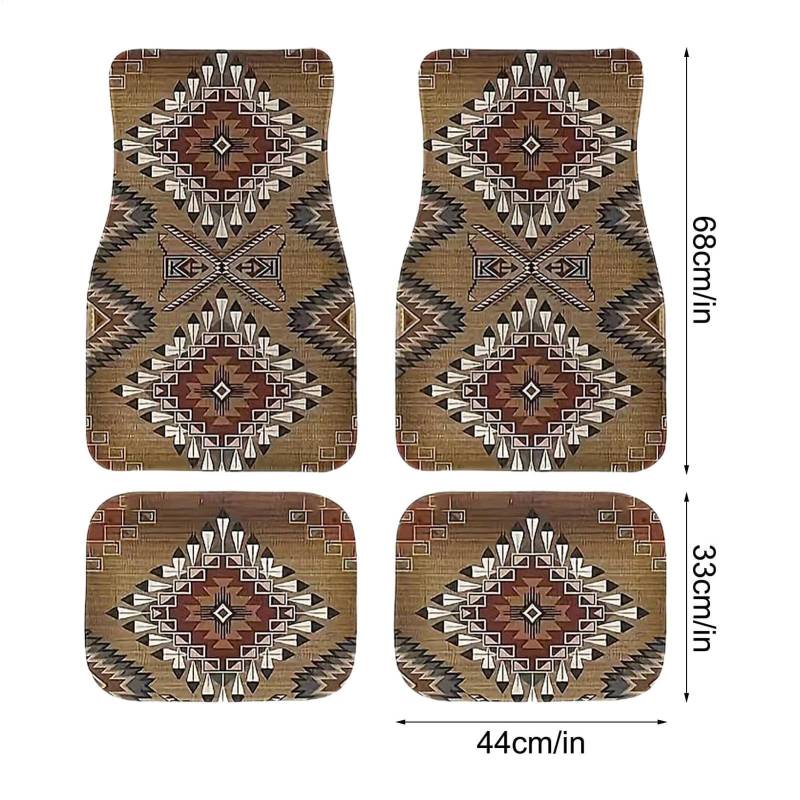 Boho-Auto-Fußmatte | 4 Stück Retro-Design-Automatten | Bohemian Auto Matten | Staubdichte Und rutschfeste Automatten | Strapazierfähige Teppiche | Böhmisches Autozubehör | Dekorative Auto-Fußmatten von MAALLOP