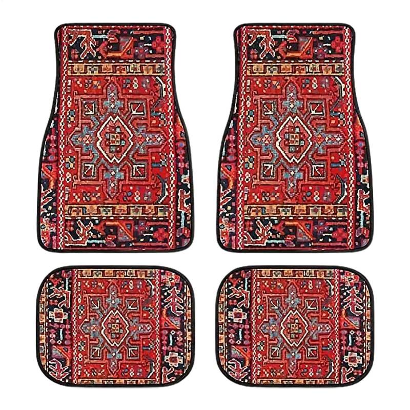 Boho-Auto-Fußmatte | 4 Stück Retro-Design-Automatten | Bohemian Auto Matten | Staubdichte Und rutschfeste Automatten | Strapazierfähige Teppiche | Böhmisches Autozubehör | Dekorative Auto-Fußmatten von MAALLOP