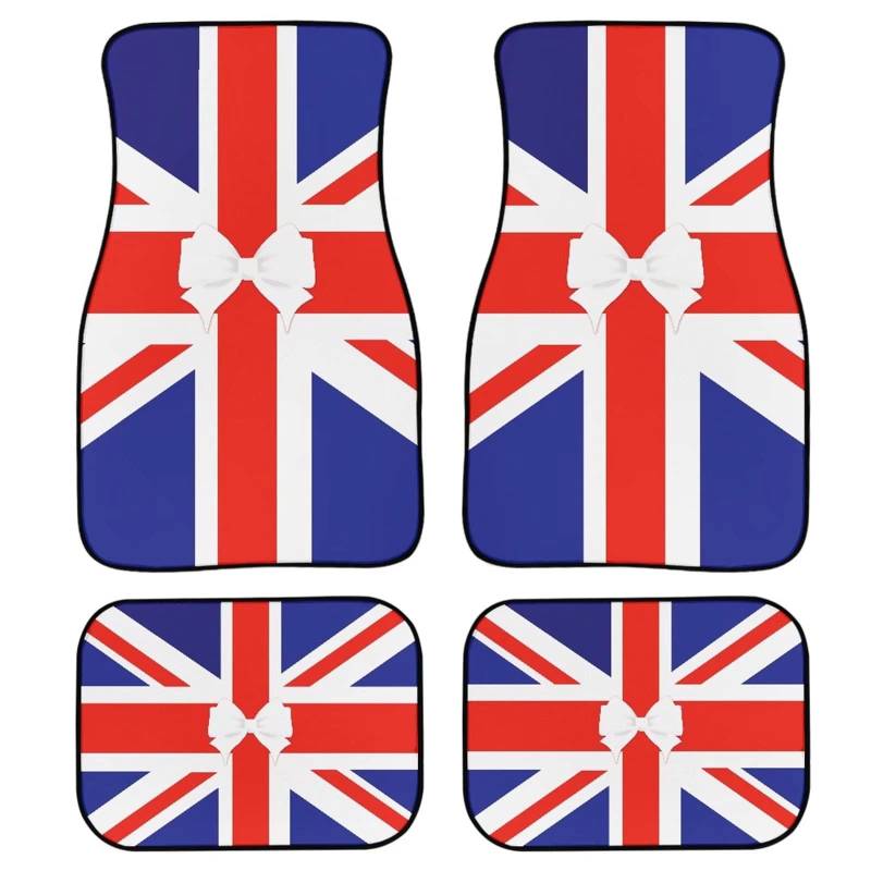 Bunte Hippie-Gänseblümchen-Muster, universelle Automatten, robuste Gummimatten, rutschfest, Bequeme Auto-Vorder- und Rückseite,Design mit britischer Flagge von MAALLOP