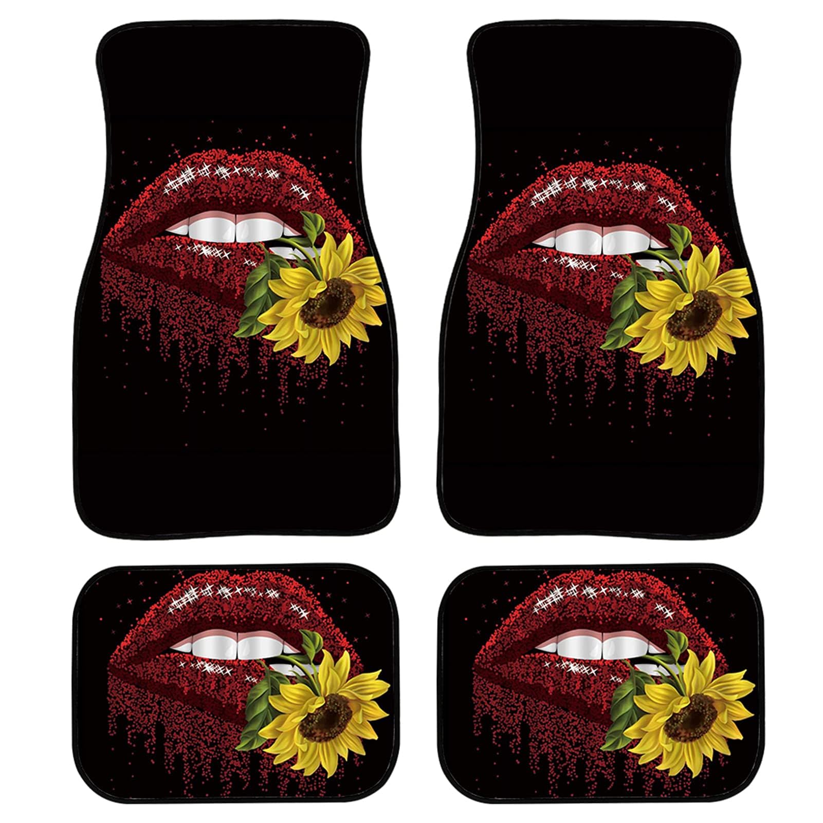 Bunte Hippie-Gänseblümchen-Muster, universelle Automatten, robuste Gummimatten, rutschfest, Bequeme Auto-Vorder- und Rückseite,Lippe mit Sonnenblume - Schwarz Bunte Hippie-Gänseblümchen-Muster, universelle Automatten, robuste Gummimatten, rutschfest, Bequeme Auto-Vorder- und Rückseite,Lippe mit Sonnenblume - Schwarz von MAALLOP