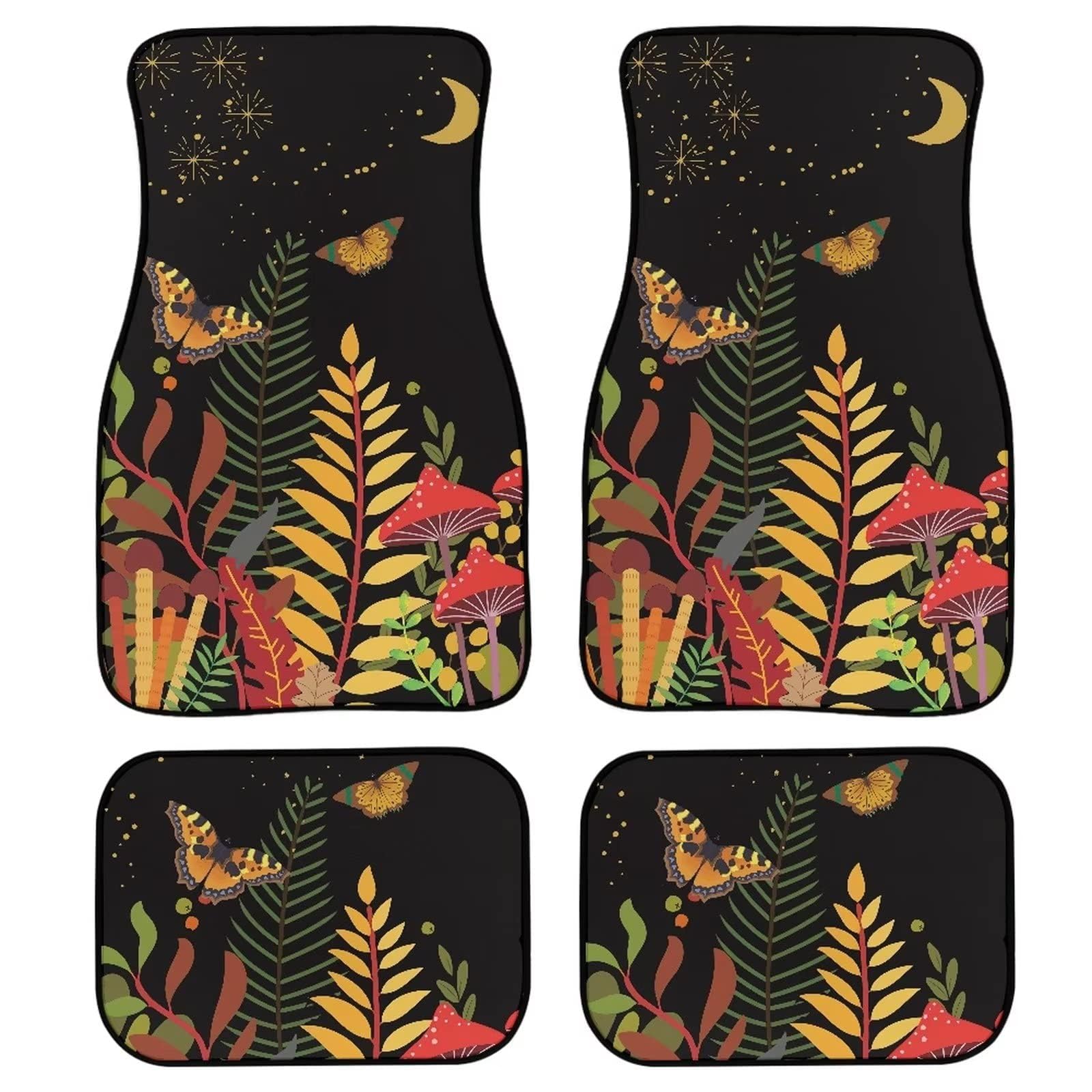 Bunte Hippie-Gänseblümchen-Muster, universelle Automatten, robuste Gummimatten, rutschfest, Bequeme Auto-Vorder- und Rückseite,Schmetterling-Pilz-Aufdruck Schwarz Bunte Hippie-Gänseblümchen-Muster, universelle Automatten, robuste Gummimatten, rutschfest, Bequeme Auto-Vorder- und Rückseite,Schmetterling-Pilz-Aufdruck Schwarz von MAALLOP