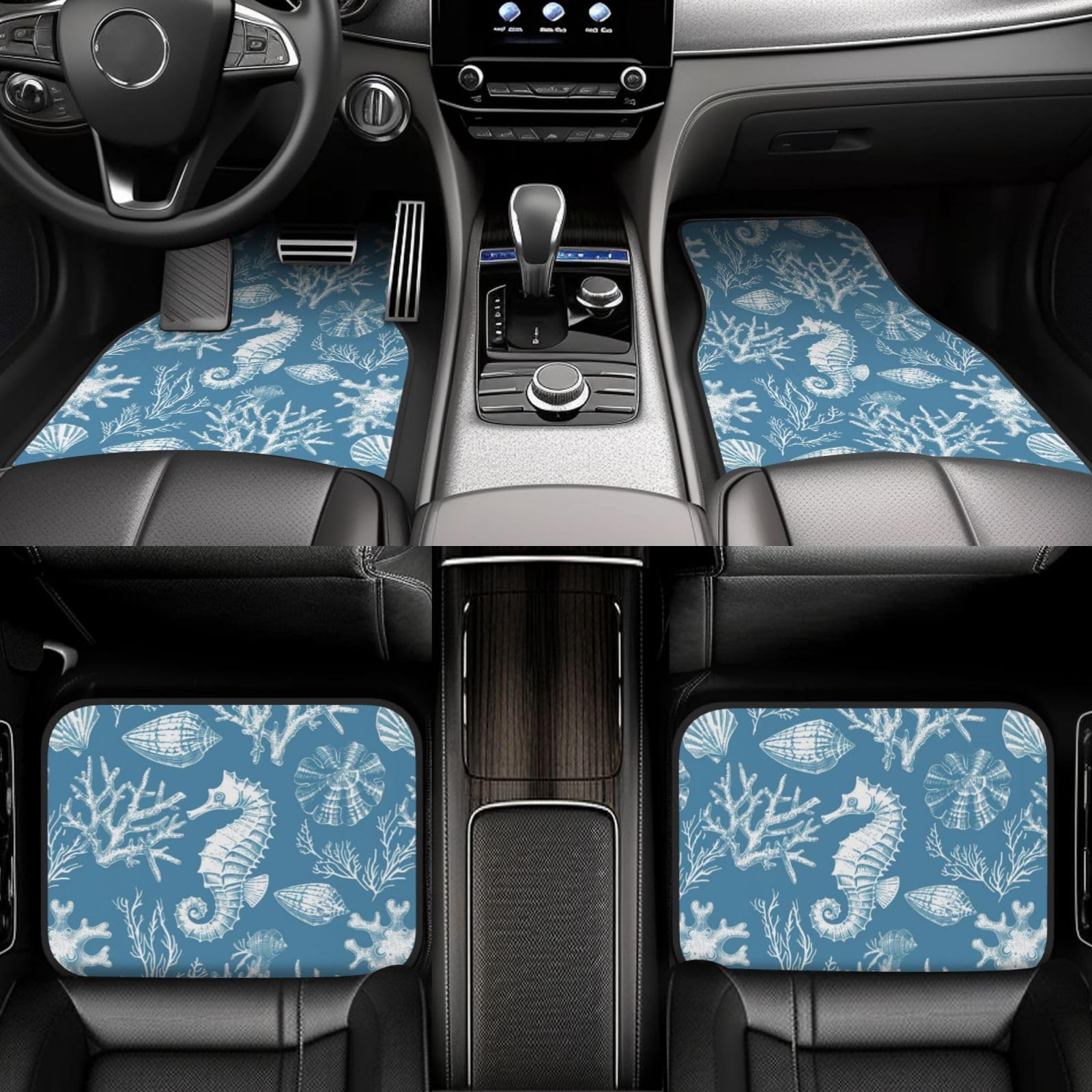 Bunte Stern Automatten Set mit 4 Universal Auto Fußmatten Anti-Rutsch Auto Fußmatten Dekorative Auto Teppich Protektoren für SUV Van LKW,Coral Seepferdchen Bunte Stern Automatten Set mit 4 Universal Auto Fußmatten Anti-Rutsch Auto Fußmatten Dekorative Auto Teppich Protektoren für SUV Van LKW,Coral Seepferdchen von MAALLOP