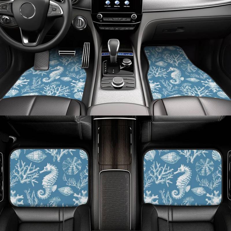 Bunte Stern Automatten Set mit 4 Universal Auto Fußmatten Anti-Rutsch Auto Fußmatten Dekorative Auto Teppich Protektoren für SUV Van LKW,Coral Seepferdchen von MAALLOP