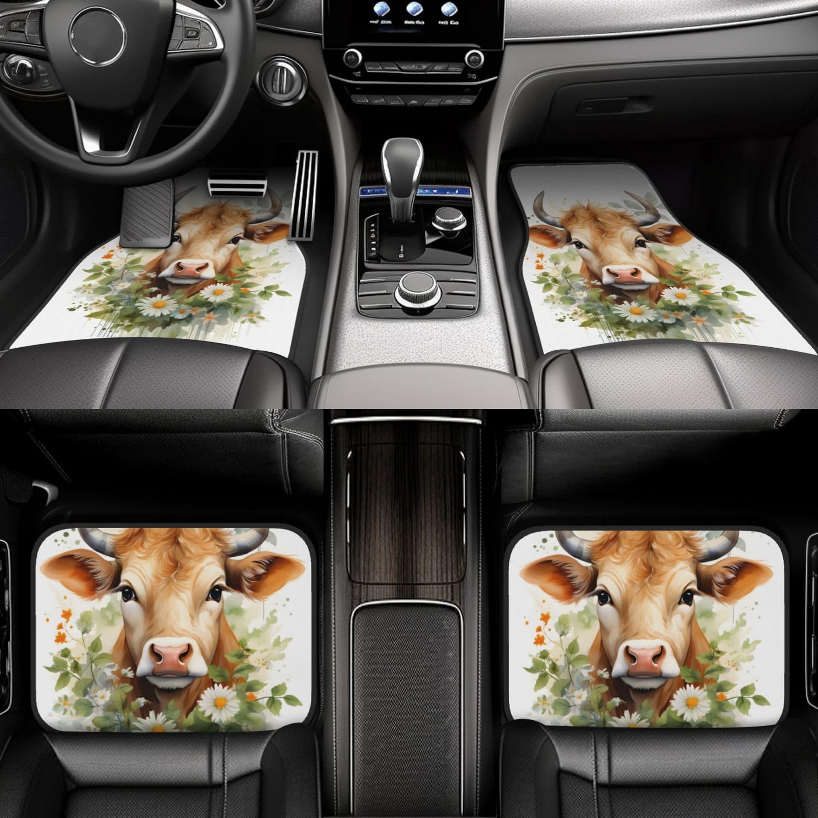 Bunte Stern Automatten Set mit 4 Universal Auto Fußmatten Anti-Rutsch Auto Fußmatten Dekorative Auto Teppich Protektoren für SUV Van LKW,Kuh-Blumenmuster Bunte Stern Automatten Set mit 4 Universal Auto Fußmatten Anti-Rutsch Auto Fußmatten Dekorative Auto Teppich Protektoren für SUV Van LKW,Kuh-Blumenmuster von MAALLOP