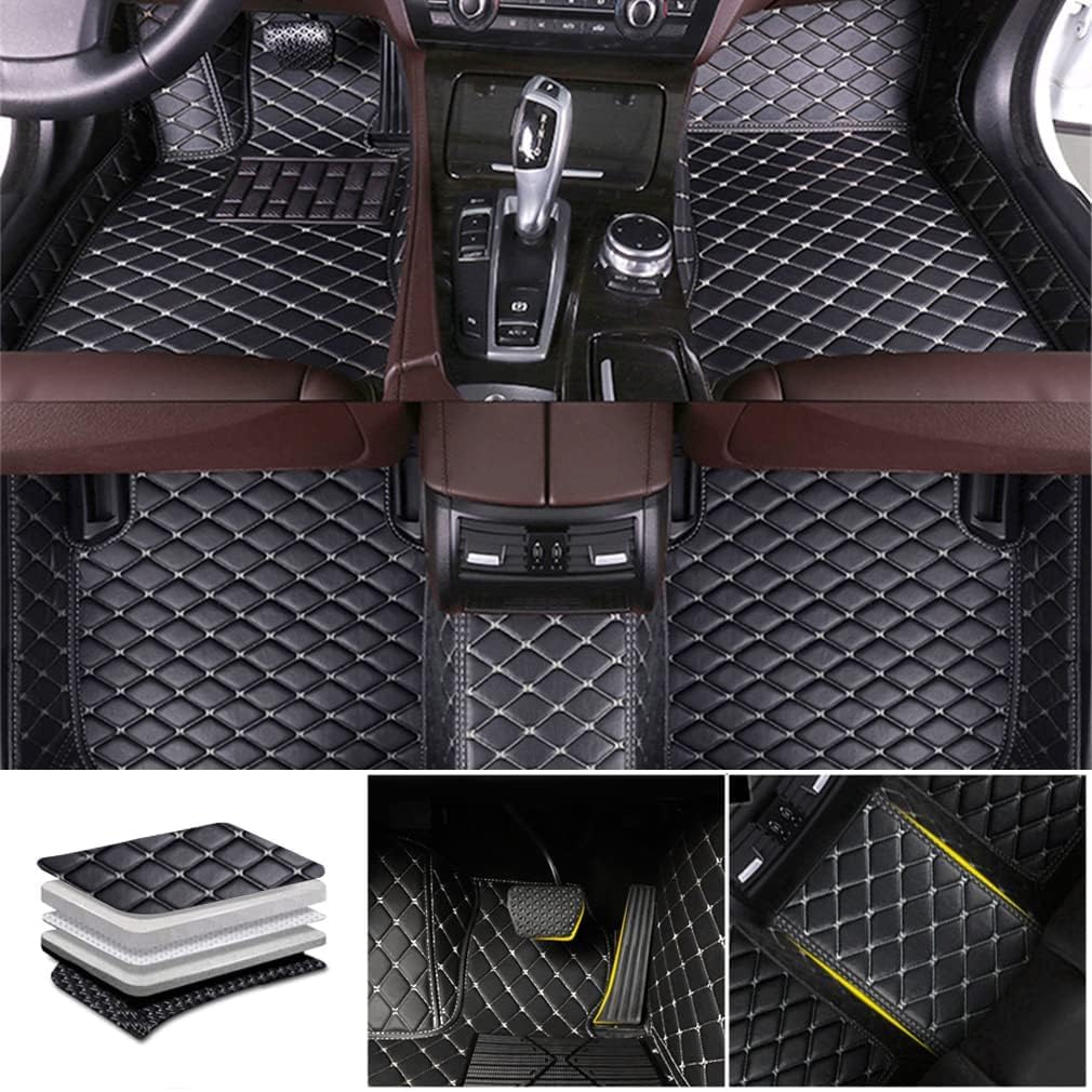 Fussmatten Auto für Audi Q7 (7 Seats) 2015-2019 2020 2021 2022 2023 2024 2025, Allwetterschutz All Inclusive Leder Fussmatten Wasserdicht Tragen Teppiche Matten Innen Zubehör,A,B-normal von MAALLOP