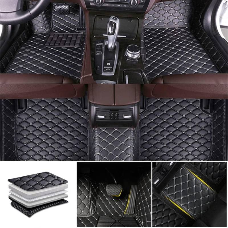 Fussmatten Auto für Audi Q7 (7 Seats) 2015-2019 2020 2021 2022 2023 2024 2025, Allwetterschutz All Inclusive Leder Fussmatten Wasserdicht Tragen Teppiche Matten Innen Zubehör,A,B-normal von MAALLOP