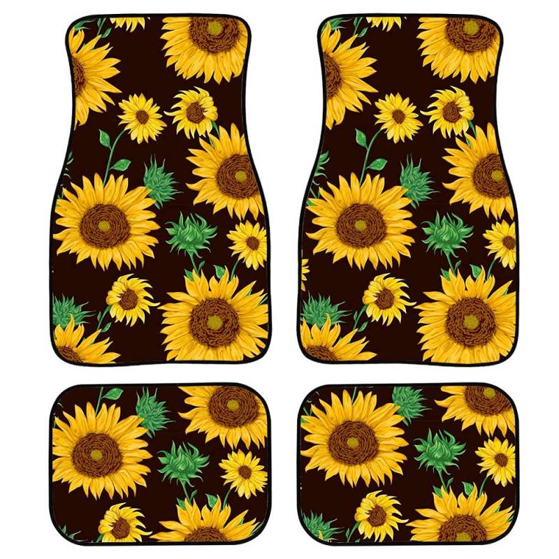 Star and Moon Automatte Bodenteppich Universal Fit LKW SUV Van Gothic Auto Zubehör Vorne & Hinten Bodenschutz Automatten Abdeckungen 4 Stück Gummi rutschfest,Sunflower22-Einheitsgröße von MAALLOP