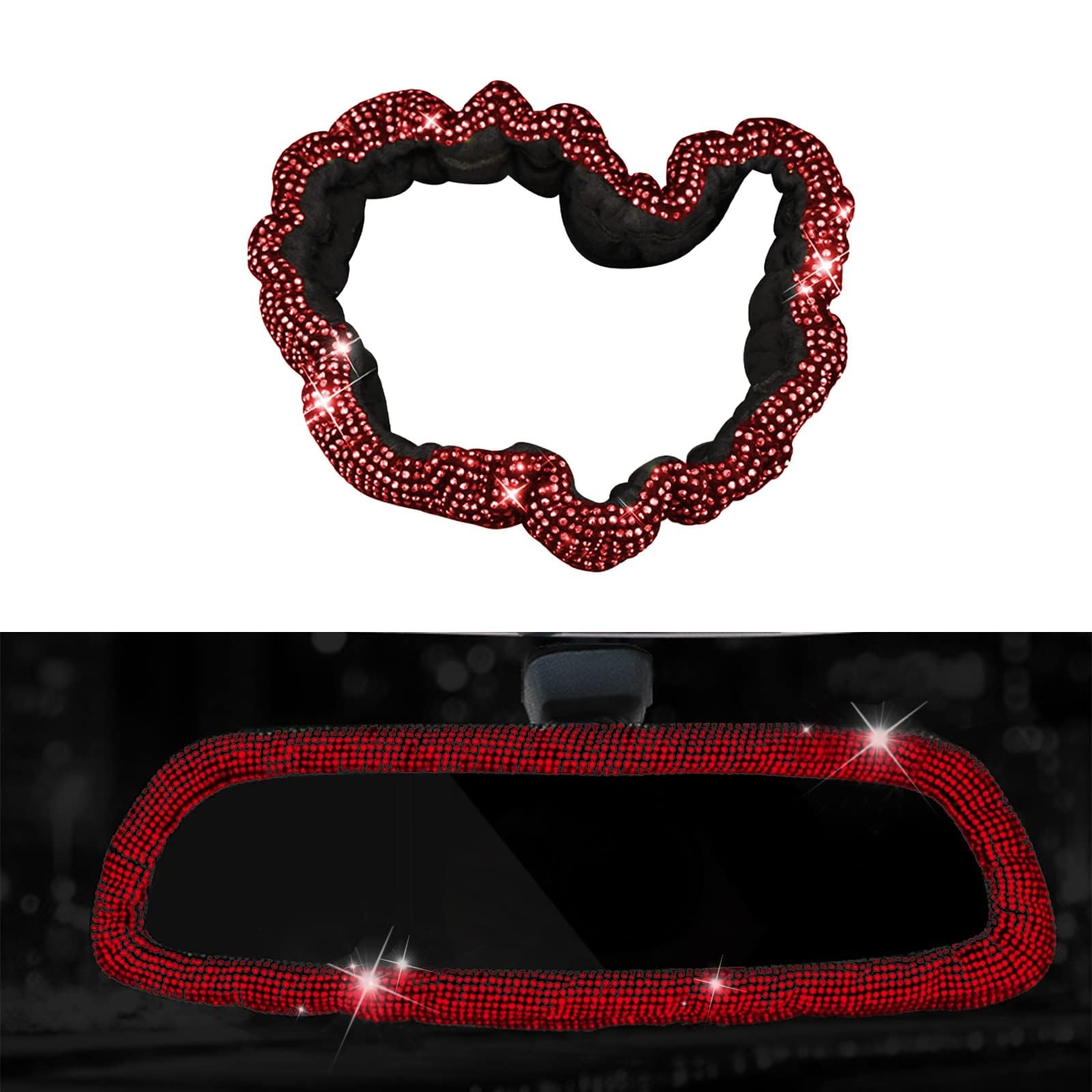 Bling Auto Rückspiegel Abdeckung, Damen Full Drill Head Kissenbezug Kristall Strass Bling Auto Innenraum Zubehör für Frauen Universal Fit - Rot Bling Auto Rückspiegel Abdeckung, Damen Full Drill Head Kissenbezug Kristall Strass Bling Auto Innenraum Zubehör für Frauen Universal Fit - Rot von MACHSWON