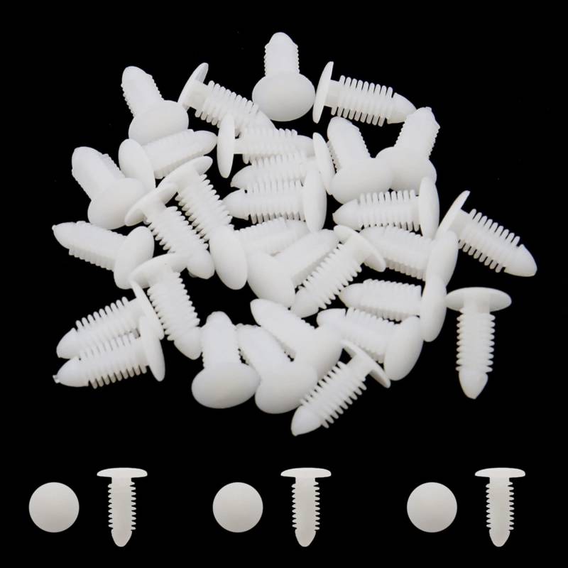 Kunststoff-Nieten, Spritzschutz-Verschluss, 7,5 x 6,5 mm, Weiß, 30 Stück von MACHSWON