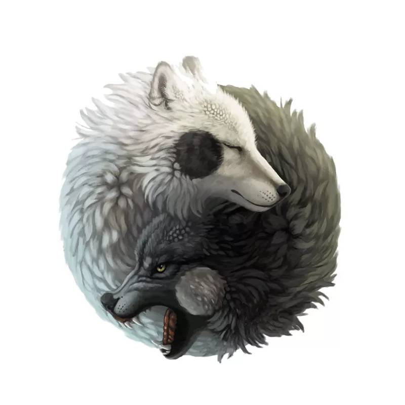MACMRD Auto Aufkleber 12,2 cm * 13,3 cm Persönlichkeit Yin Yang Wolf Aufkleber PVC Motorrad Auto Aufkleber von MACMRD