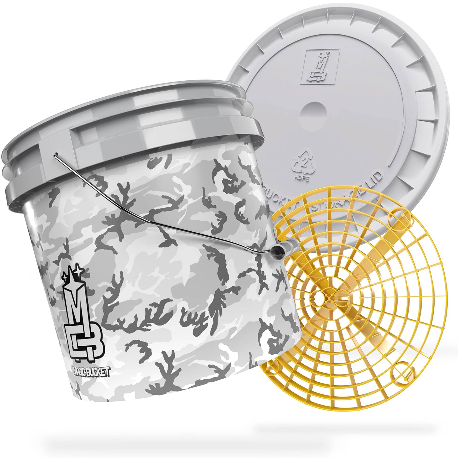 MAGIC BUCKET | Auto Handwäsche Bundle | Wascheimer mit passendem Eimer Deckel 3,5 US GALLONEN ca. 13 Liter | Mit Grit Guard Eimereinsatz Schmutzsieb | Waschset Camouflage Grau/Gelb MAGIC BUCKET | Auto Handwäsche Bundle | Wascheimer mit passendem Eimer Deckel 3,5 US GALLONEN ca. 13 Liter | Mit Grit Guard Eimereinsatz Schmutzsieb | Waschset Camouflage Grau/Gelb von MAGIC BUCKET