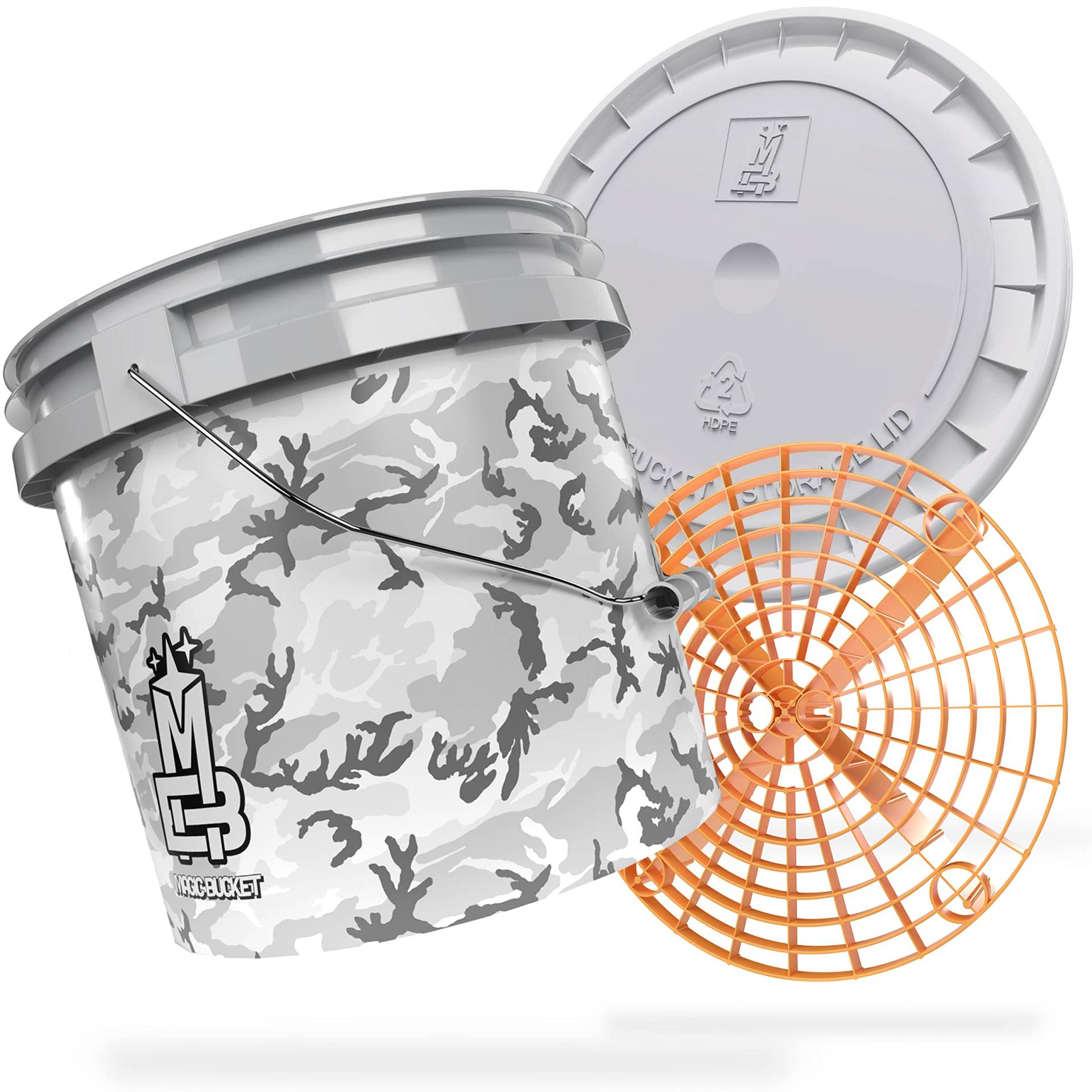 MAGIC BUCKET | Auto Handwäsche Bundle | Wascheimer mit passendem Eimer Deckel 3,5 US GALLONEN ca. 13 Liter | Mit Grit Guard Eimereinsatz Schmutzsieb | Waschset Camouflage Grau/Orange MAGIC BUCKET | Auto Handwäsche Bundle | Wascheimer mit passendem Eimer Deckel 3,5 US GALLONEN ca. 13 Liter | Mit Grit Guard Eimereinsatz Schmutzsieb | Waschset Camouflage Grau/Orange von MAGIC BUCKET