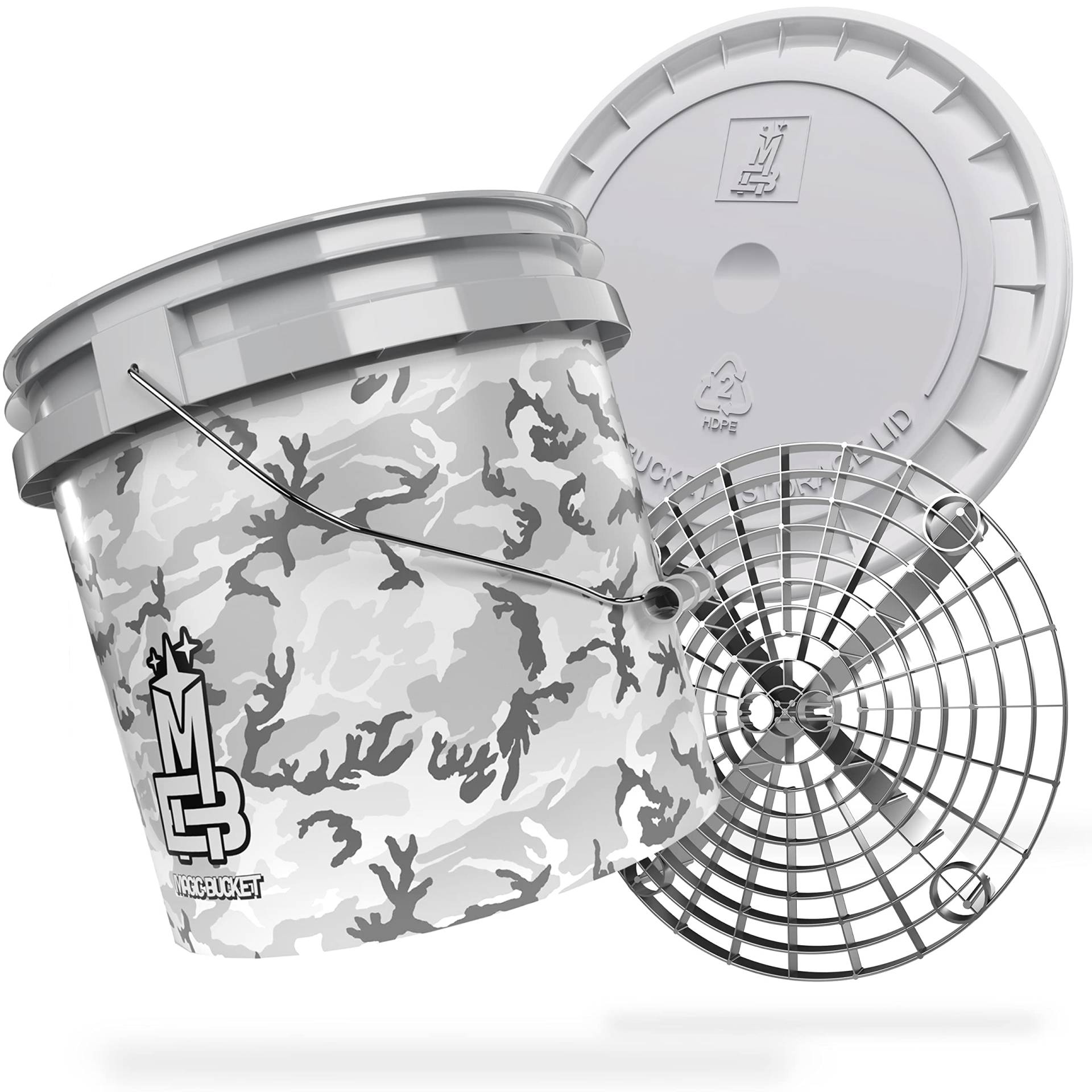 MAGIC BUCKET | Auto Handwäsche Bundle | Wascheimer mit passendem Eimer Deckel 3,5 US GALLONEN ca. 13 Liter | Mit Grit Guard Eimereinsatz Schmutzsieb | Waschset Camouflage Grau/Silber MAGIC BUCKET | Auto Handwäsche Bundle | Wascheimer mit passendem Eimer Deckel 3,5 US GALLONEN ca. 13 Liter | Mit Grit Guard Eimereinsatz Schmutzsieb | Waschset Camouflage Grau/Silber von MAGIC BUCKET