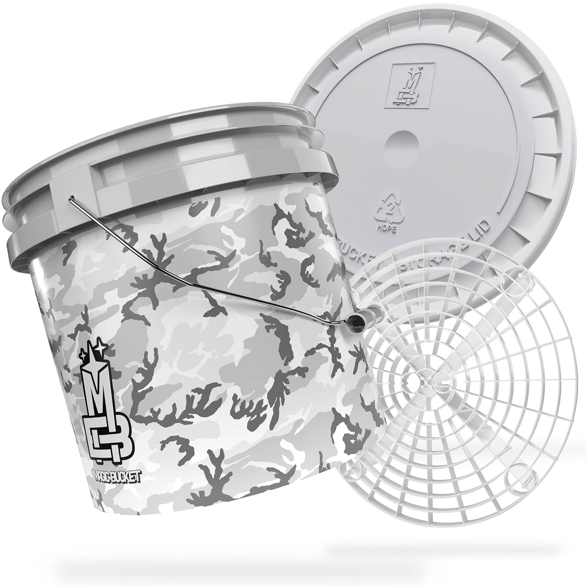 MAGIC BUCKET | Auto Handwäsche Bundle | Wascheimer mit passendem Eimer Deckel 3,5 US GALLONEN ca. 13 Liter | Mit Grit Guard Eimereinsatz Schmutzsieb | Waschset Camouflage Grau/Weiß MAGIC BUCKET | Auto Handwäsche Bundle | Wascheimer mit passendem Eimer Deckel 3,5 US GALLONEN ca. 13 Liter | Mit Grit Guard Eimereinsatz Schmutzsieb | Waschset Camouflage Grau/Weiß von MAGIC BUCKET