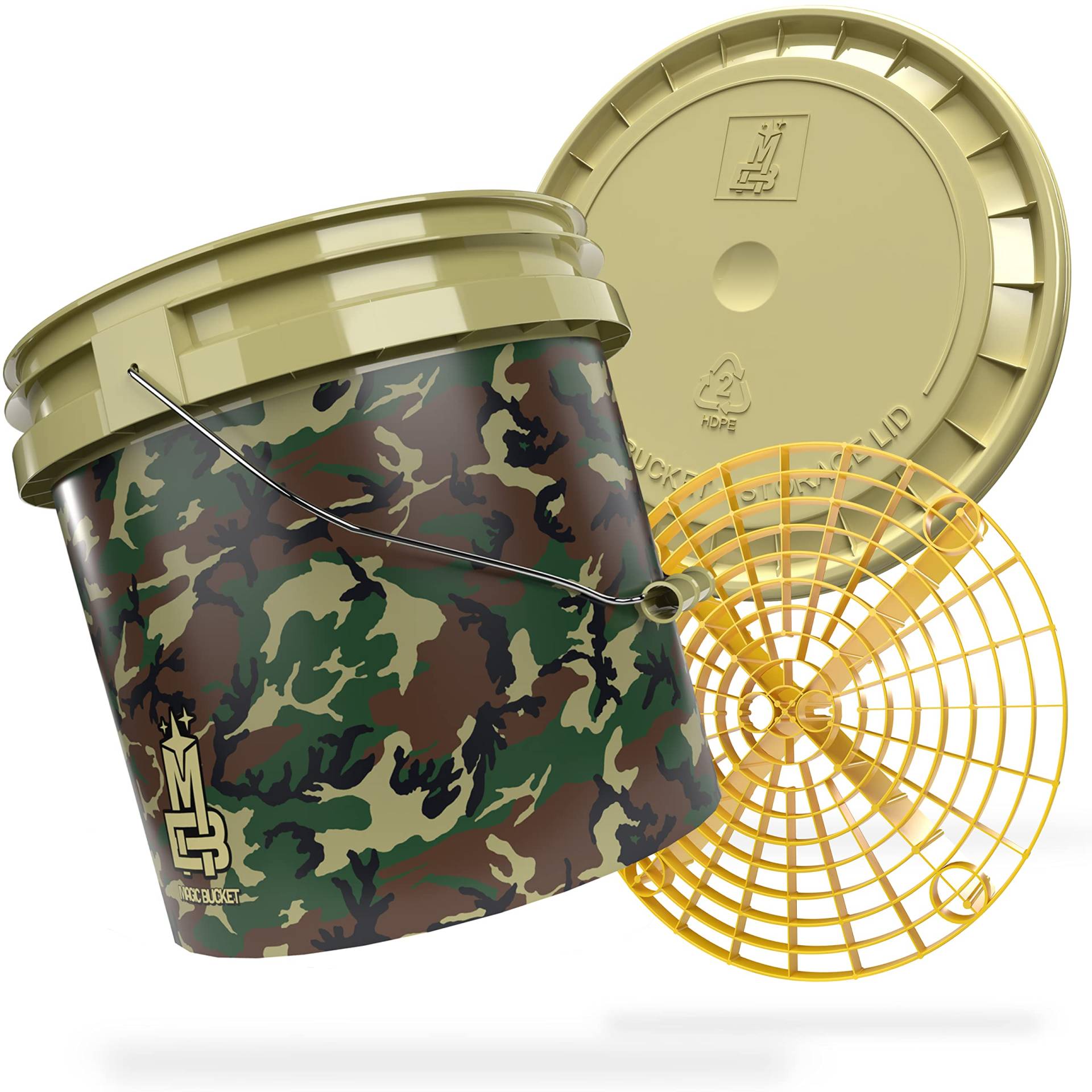 MAGIC BUCKET | Auto Handwäsche Bundle | Wascheimer mit passendem Eimer Deckel 3,5 US GALLONEN ca. 13 Liter | Mit Grit Guard Eimereinsatz Schmutzsieb | Waschset Camouflage Grün/Gelb MAGIC BUCKET | Auto Handwäsche Bundle | Wascheimer mit passendem Eimer Deckel 3,5 US GALLONEN ca. 13 Liter | Mit Grit Guard Eimereinsatz Schmutzsieb | Waschset Camouflage Grün/Gelb von MAGIC BUCKET