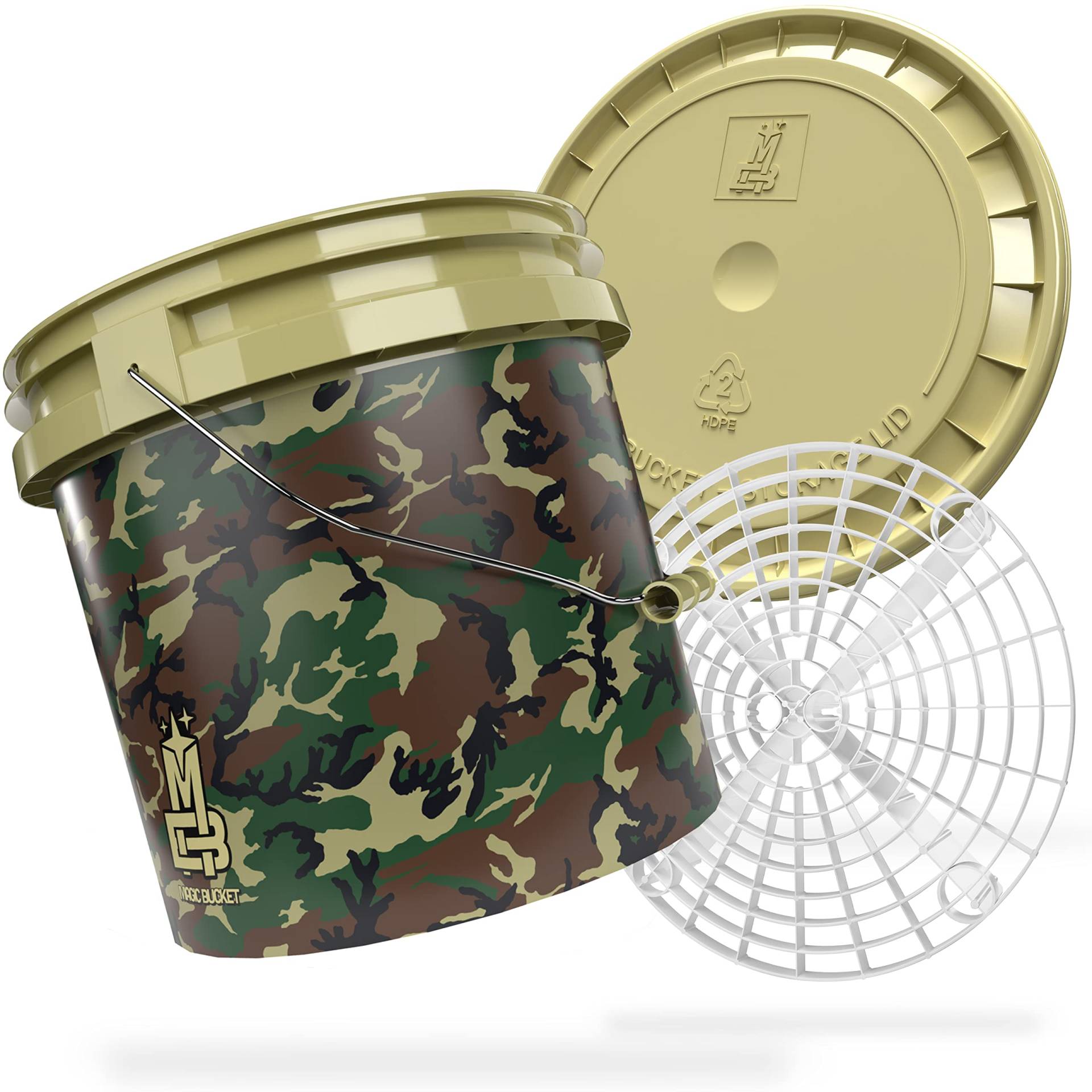MAGIC BUCKET | Auto Handwäsche Bundle | Wascheimer mit passendem Eimer Deckel 3,5 US GALLONEN ca. 13 Liter | Mit Grit Guard Eimereinsatz Schmutzsieb | Waschset Camouflage Grün/Weiß MAGIC BUCKET | Auto Handwäsche Bundle | Wascheimer mit passendem Eimer Deckel 3,5 US GALLONEN ca. 13 Liter | Mit Grit Guard Eimereinsatz Schmutzsieb | Waschset Camouflage Grün/Weiß von MAGIC BUCKET