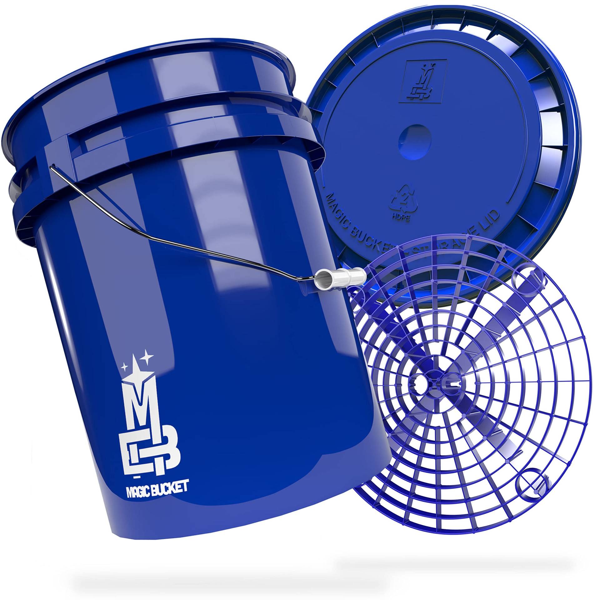 MAGIC BUCKET | Auto Handwäsche Bundle | Wascheimer mit passendem Eimer Deckel 5 US GALLONEN ca. 20 Liter | Mit Grit Guard Eimereinsatz Schmutzsieb | Waschset Blau/Blau von MAGIC BUCKET