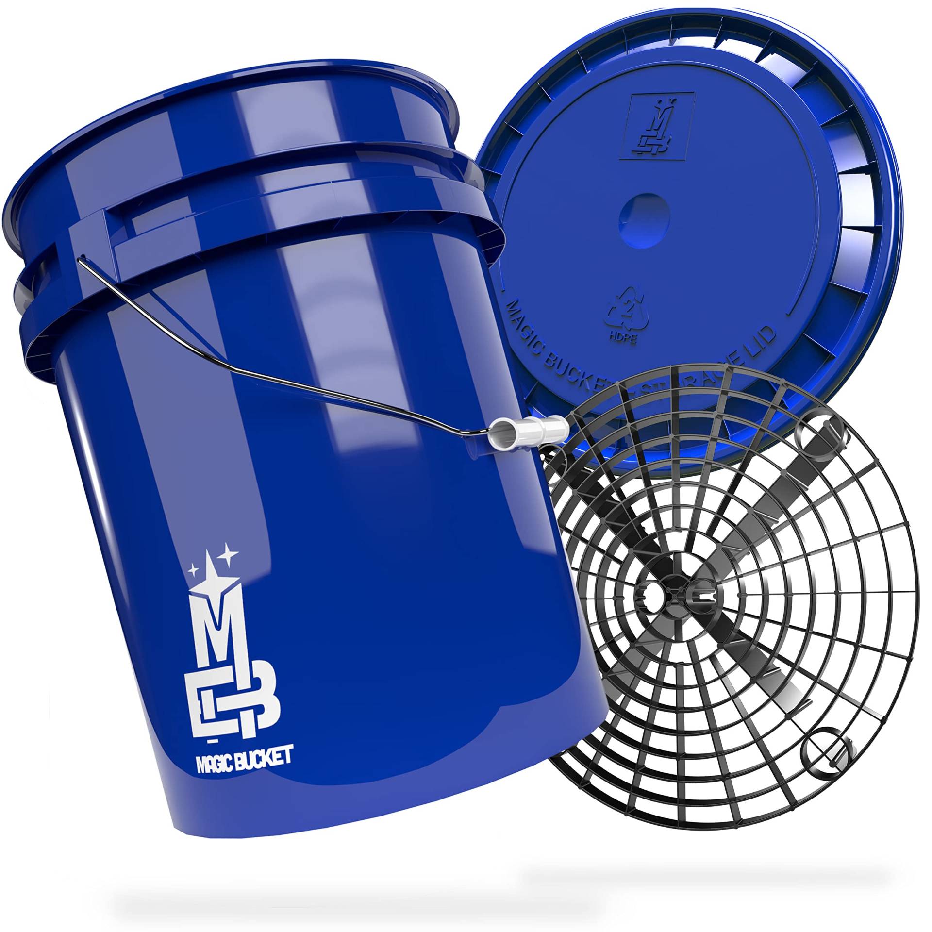 MAGIC BUCKET | Auto Handwäsche Bundle | Wascheimer mit passendem Eimer Deckel 5 US GALLONEN ca. 20 Liter | Mit Grit Guard Eimereinsatz Schmutzsieb | Waschset Blau/Schwarz von MAGIC BUCKET