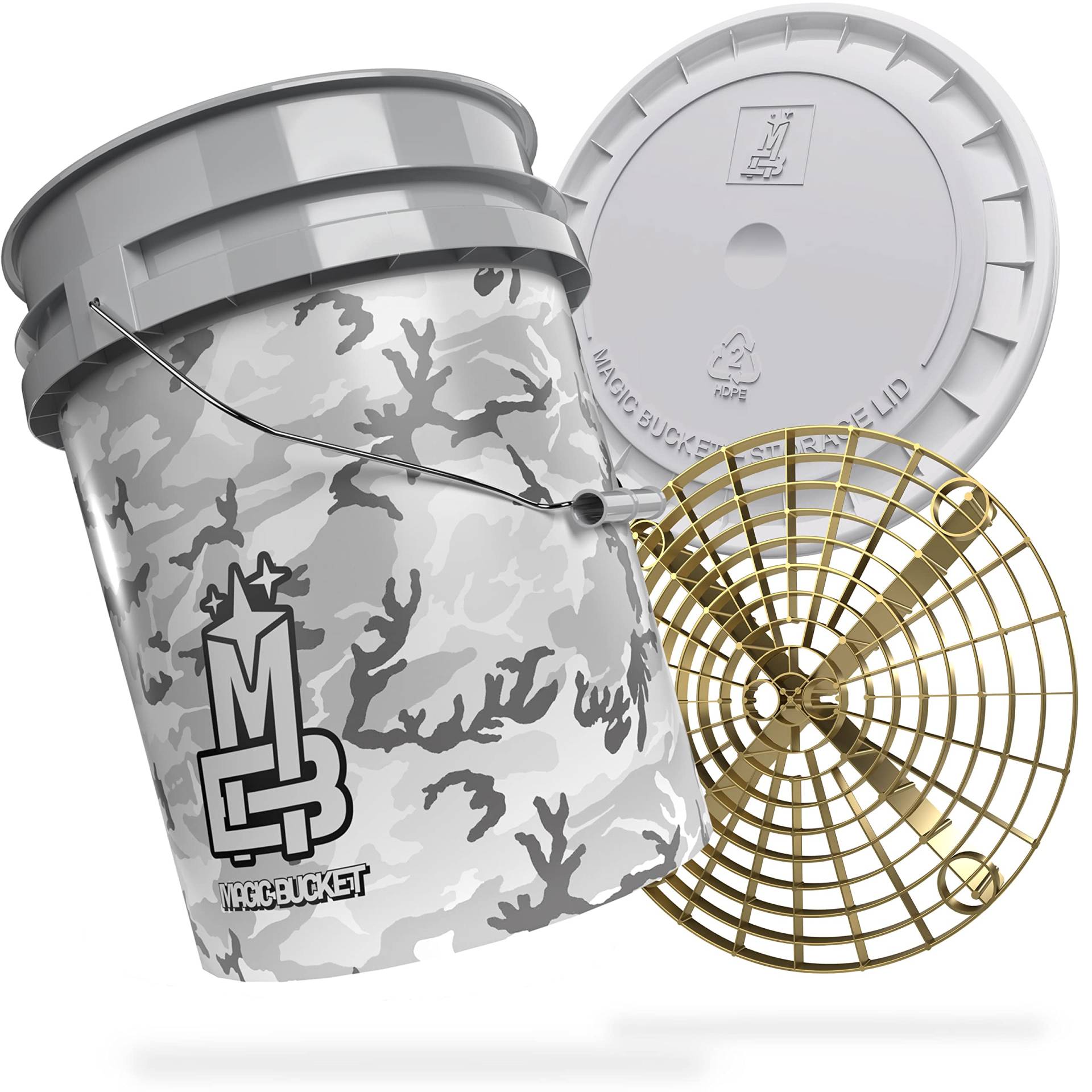 MAGIC BUCKET | Auto Handwäsche Bundle | Wascheimer mit passendem Eimer Deckel 5 US GALLONEN ca. 20 Liter | Mit Grit Guard Eimereinsatz Schmutzsieb | Waschset Camouflage Grau/Gold MAGIC BUCKET | Auto Handwäsche Bundle | Wascheimer mit passendem Eimer Deckel 5 US GALLONEN ca. 20 Liter | Mit Grit Guard Eimereinsatz Schmutzsieb | Waschset Camouflage Grau/Gold von MAGIC BUCKET