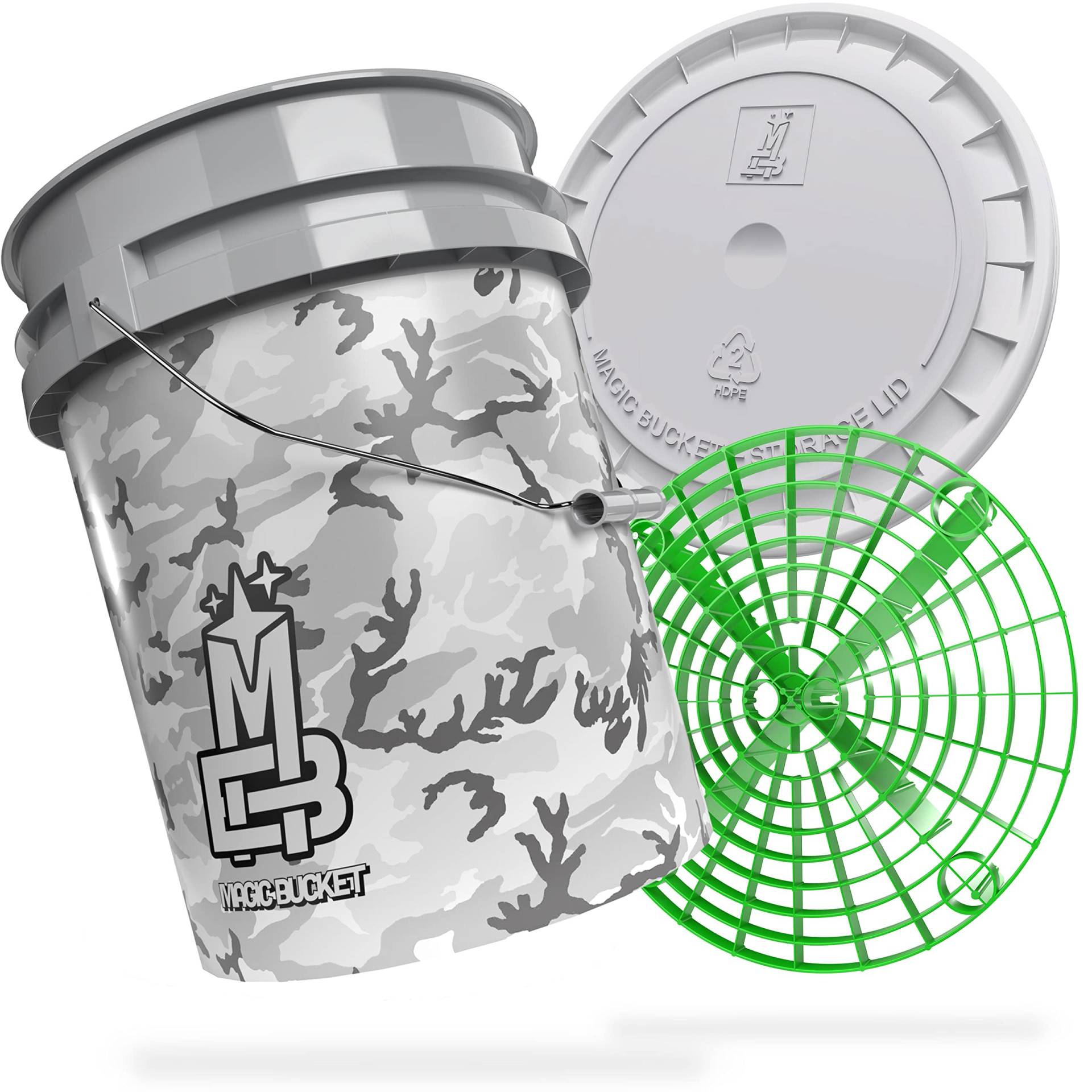 MAGIC BUCKET | Auto Handwäsche Bundle | Wascheimer mit passendem Eimer Deckel 5 US GALLONEN ca. 20 Liter | Mit Grit Guard Eimereinsatz Schmutzsieb | Waschset Camouflage Grau/Grün MAGIC BUCKET | Auto Handwäsche Bundle | Wascheimer mit passendem Eimer Deckel 5 US GALLONEN ca. 20 Liter | Mit Grit Guard Eimereinsatz Schmutzsieb | Waschset Camouflage Grau/Grün von MAGIC BUCKET