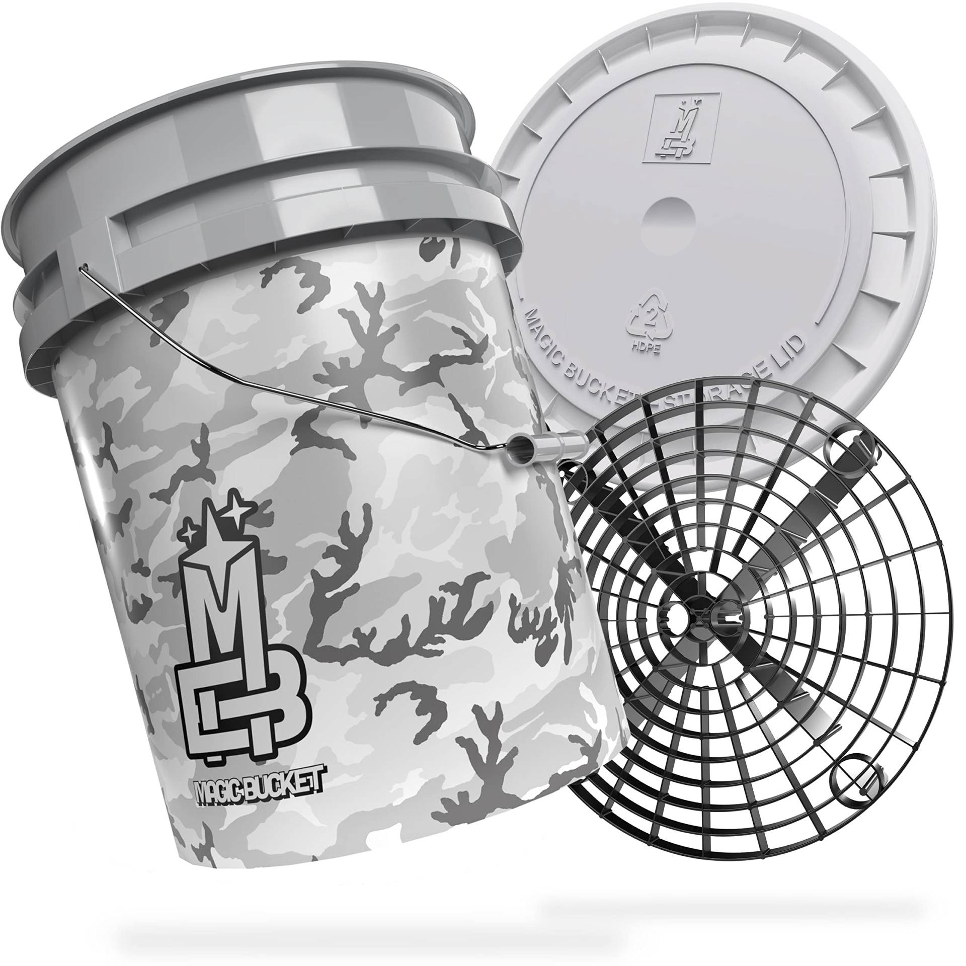 MAGIC BUCKET | Auto Handwäsche Bundle | Wascheimer mit passendem Eimer Deckel 5 US GALLONEN ca. 20 Liter | Mit Grit Guard Eimereinsatz Schmutzsieb | Waschset Camouflage Grau/Schwarz MAGIC BUCKET | Auto Handwäsche Bundle | Wascheimer mit passendem Eimer Deckel 5 US GALLONEN ca. 20 Liter | Mit Grit Guard Eimereinsatz Schmutzsieb | Waschset Camouflage Grau/Schwarz von MAGIC BUCKET