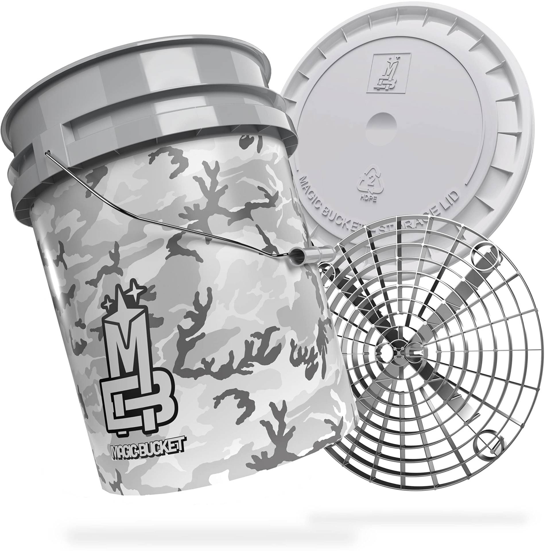MAGIC BUCKET | Auto Handwäsche Bundle | Wascheimer mit passendem Eimer Deckel 5 US GALLONEN ca. 20 Liter | Mit Grit Guard Eimereinsatz Schmutzsieb | Waschset Camouflage Grau/Silber MAGIC BUCKET | Auto Handwäsche Bundle | Wascheimer mit passendem Eimer Deckel 5 US GALLONEN ca. 20 Liter | Mit Grit Guard Eimereinsatz Schmutzsieb | Waschset Camouflage Grau/Silber von MAGIC BUCKET