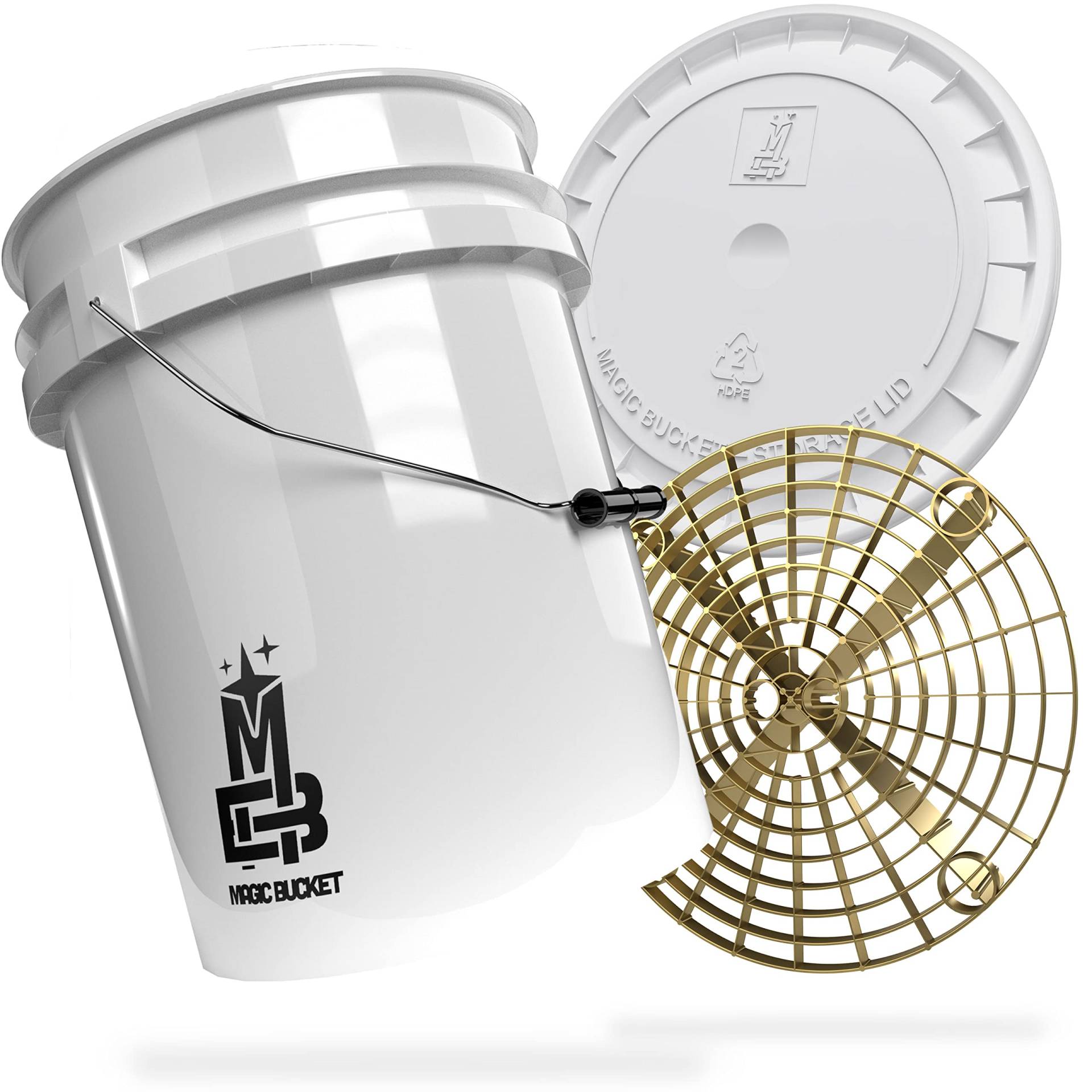 MAGIC BUCKET | Auto Handwäsche Bundle | Wascheimer mit passendem Eimer Deckel 5 US GALLONEN ca. 20 Liter | Mit Grit Guard Eimereinsatz Schmutzsieb | Waschset Weiß/Gold MAGIC BUCKET | Auto Handwäsche Bundle | Wascheimer mit passendem Eimer Deckel 5 US GALLONEN ca. 20 Liter | Mit Grit Guard Eimereinsatz Schmutzsieb | Waschset Weiß/Gold von MAGIC BUCKET