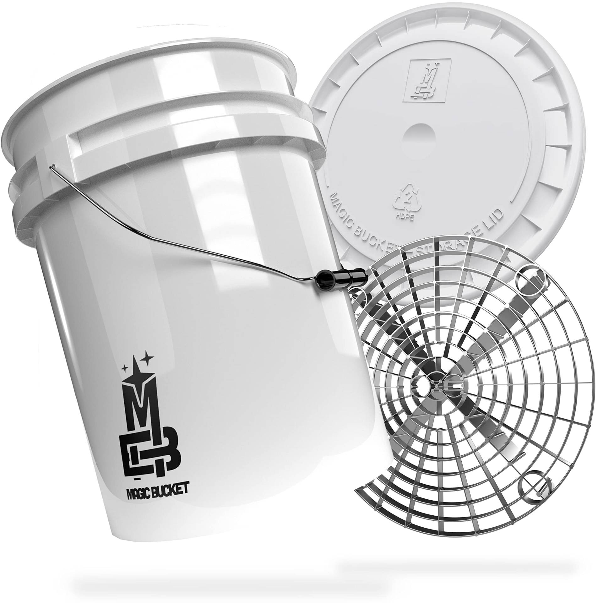 MAGIC BUCKET | Auto Handwäsche Bundle | Wascheimer mit passendem Eimer Deckel 5 US GALLONEN ca. 20 Liter | Mit Grit Guard Eimereinsatz Schmutzsieb | Waschset Weiß/Silber MAGIC BUCKET | Auto Handwäsche Bundle | Wascheimer mit passendem Eimer Deckel 5 US GALLONEN ca. 20 Liter | Mit Grit Guard Eimereinsatz Schmutzsieb | Waschset Weiß/Silber von MAGIC BUCKET