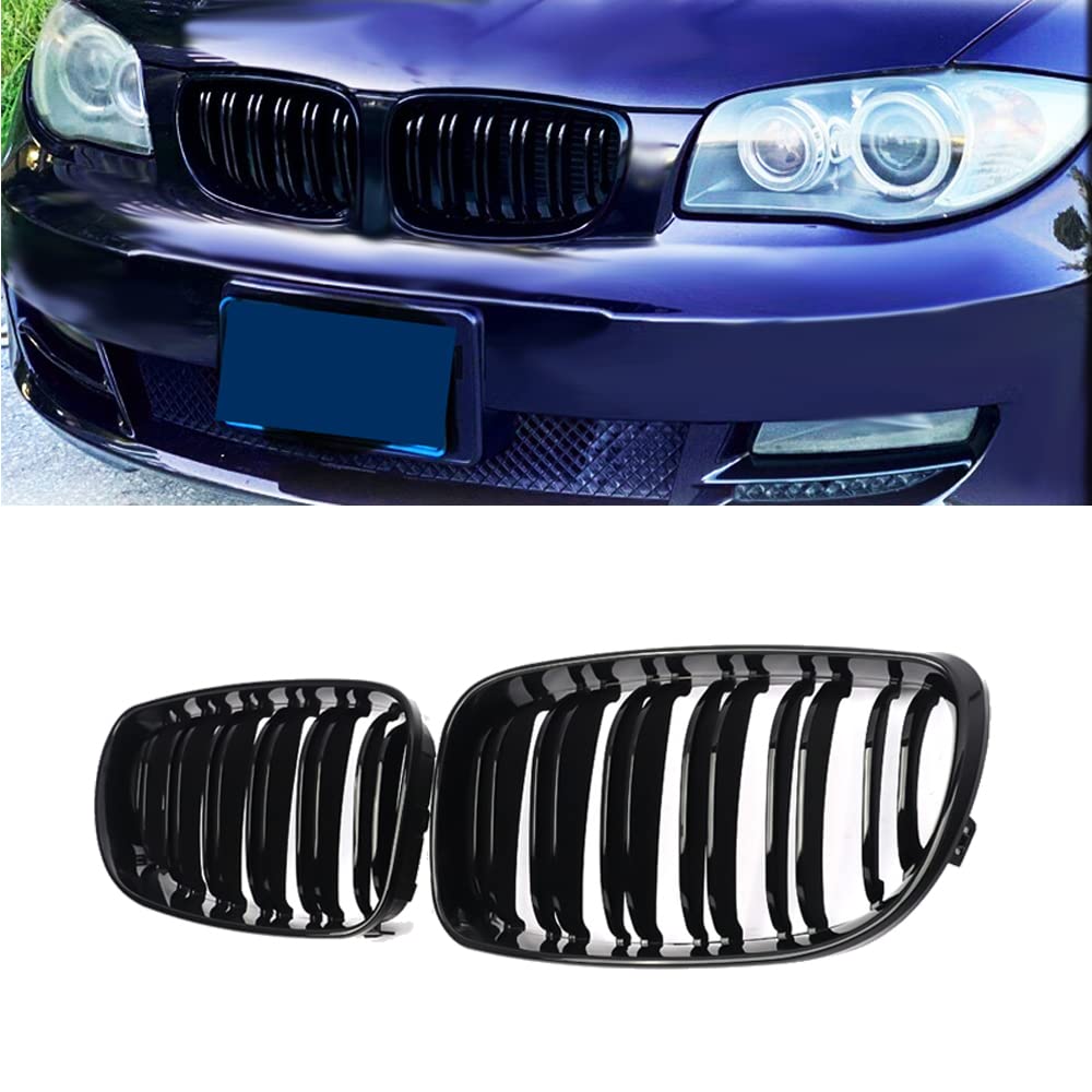 MAGICKIT Nieren Kühlergrill Kompatibel mit E81 E87 E88 E82 M Coupe 2008-2011 LCI,Doppelsteg Glanz Schwarz von MAGICKIT