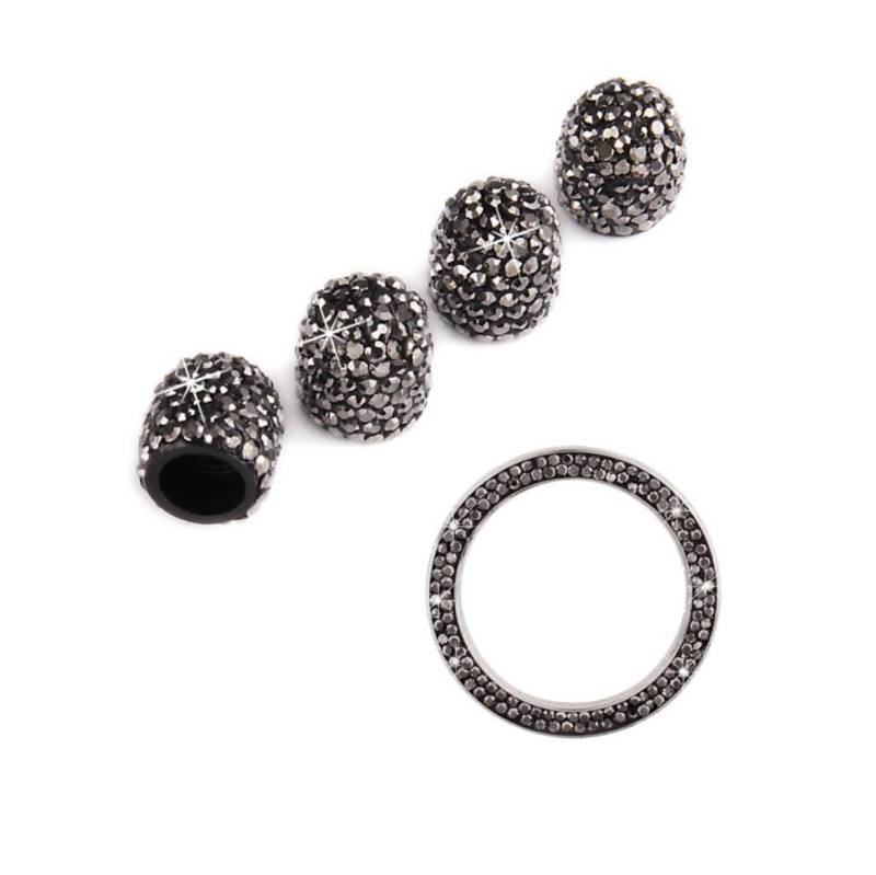 MAGICLULU 5Stücke Teiliges Set Zündknopfdeckel Für Auto Mit Strass Universelle Reifenventil Staubkappen Glänzendem Schwarz Für Stilvolle Fahrzeugdekoration Und Effektiven Schutz von MAGICLULU