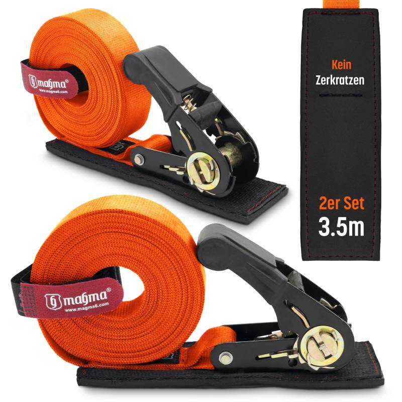 MAGMA | 2-Pack 3.5M Spanngurte Mit Ratsche und Kratzschutz | Zurrgurte mit Ratsche | Spanngurt Set | Ratschengurte | Binden Sie Kajak, Surfbrett, Kanu, Fahrrad, Motorrad | Last: 1600kgf/Unit. Schwarz von MAGMA