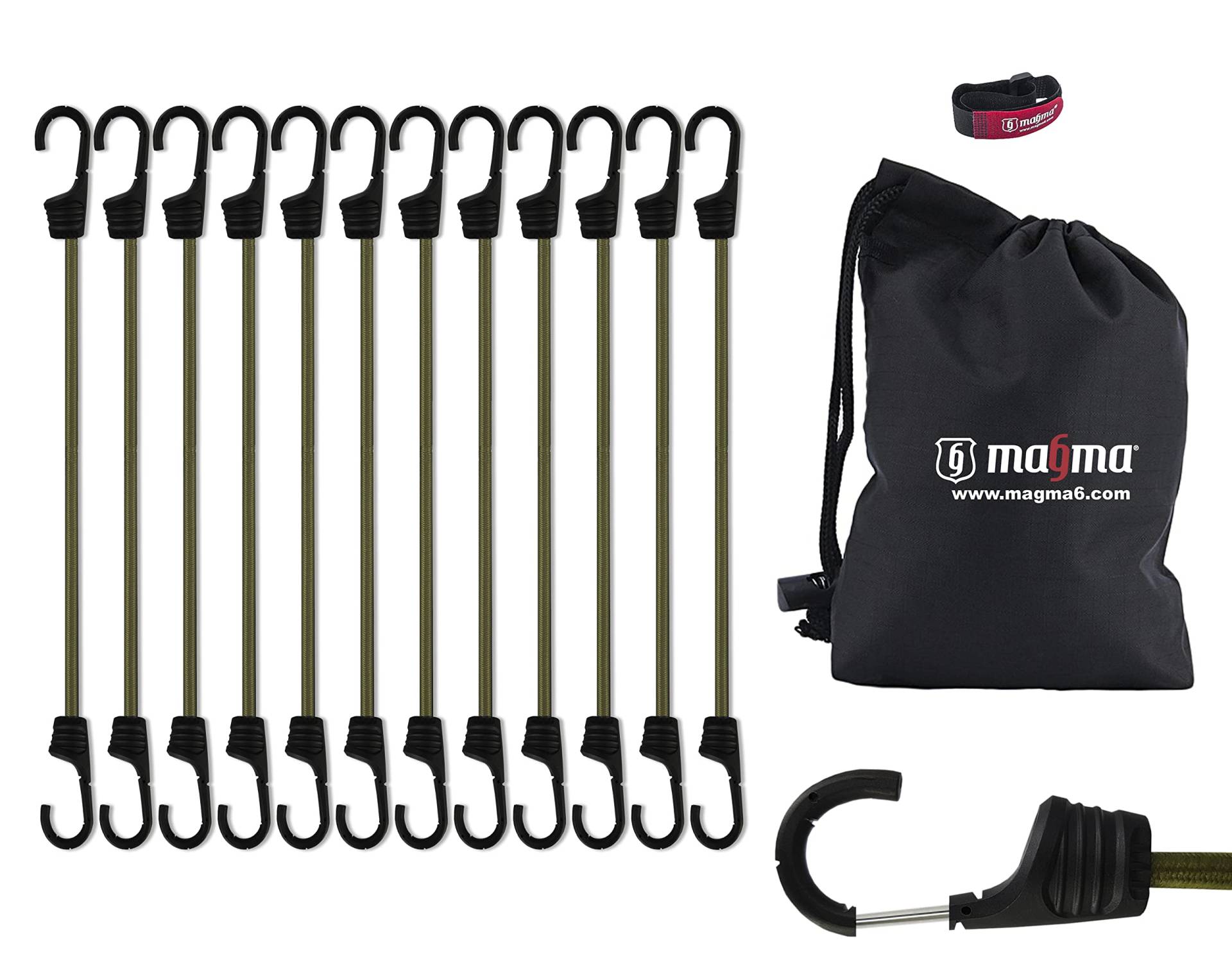 MAGMA Spanngummi 12er Set | Robuster Schnellspanner für Fahrrad, Auto, LKW, Anhänger & Garten Expander zur Sicherung von Tarps, Ladung und Planen Für Camping, Militär und Outdoor (75cm, Grün) von MAGMA