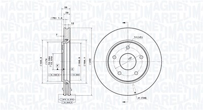 Magneti Marelli Bremsscheibe Vorderachse Belüftet [Hersteller-Nr. 360406123201] für Chrysler, Fiat von MAGNETI MARELLI
