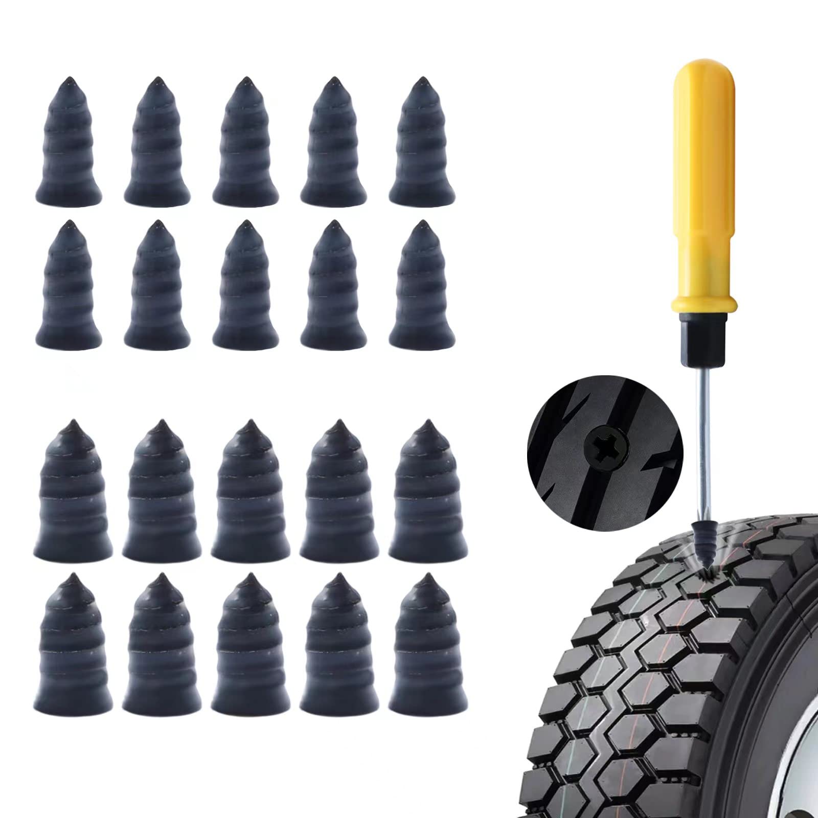 MAIXINNEW 20 Stück Vakuum Reifen Reparatur Nagel, Reifenreparatur Gumminagel mit Schraubendreher für Auto, Motorrad, Fahrrad, Geländewagen von MAIXINNEW