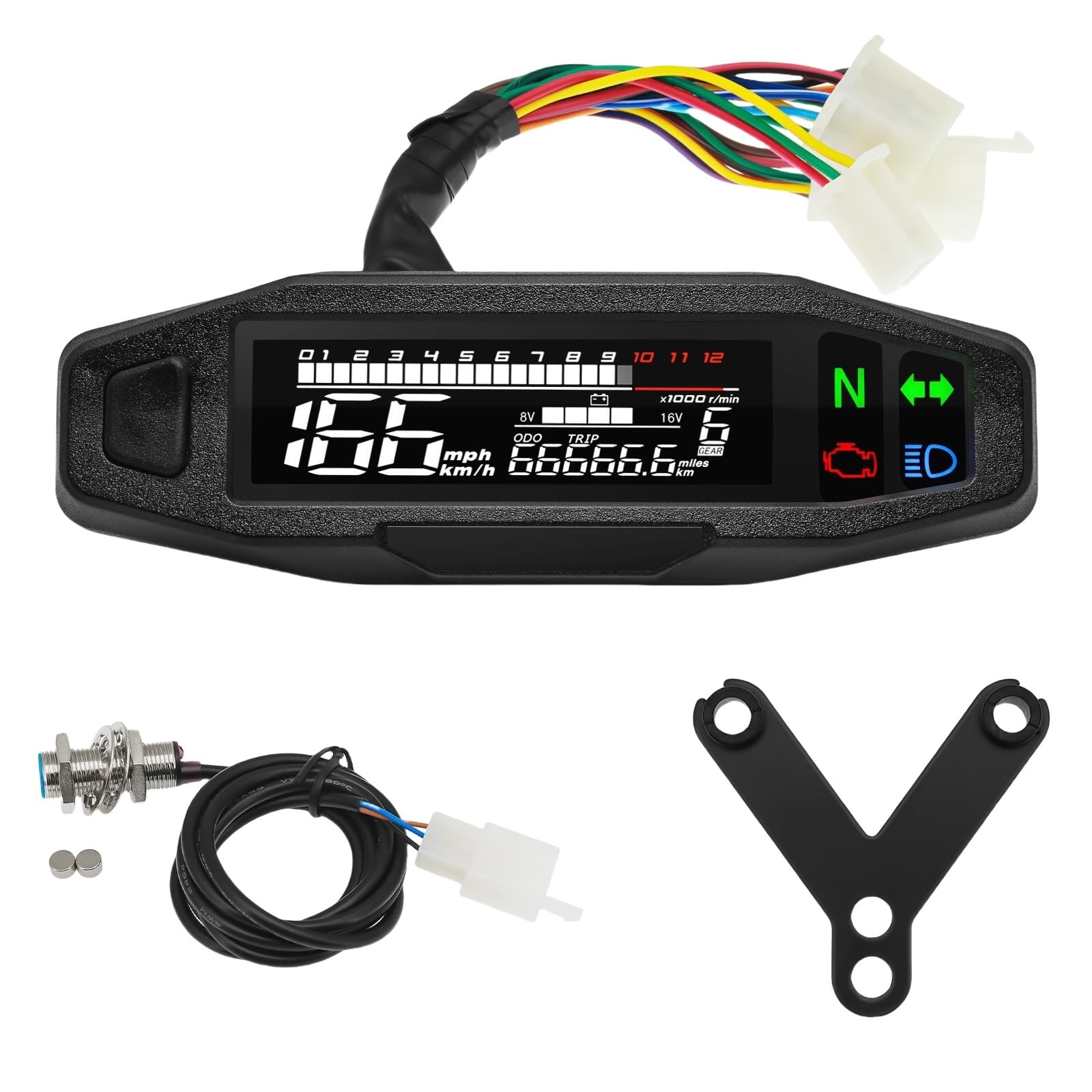 Armaturenbrett Display Motorrad Universal Tachometer Digital Dashboard Km/h MPH Kilometerzähler Meter Motor Gauge Sensor Mit Y/Z/W Halterung(with Y Bracket) von MALIYAE