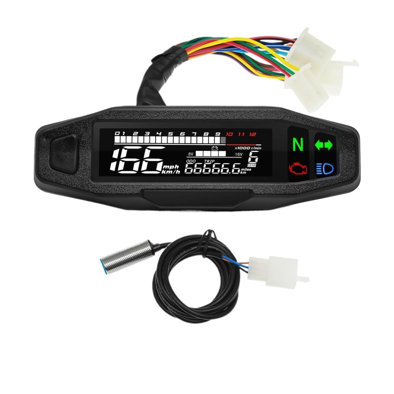 Armaturenbrett Display Tachometer Motorrad Universal Digital Dashboard Km/h MPH Kilometerzähler Meter Motor Gauge Sensor Mit Y/Z/W Halterung(with Sensor) von MALIYAE