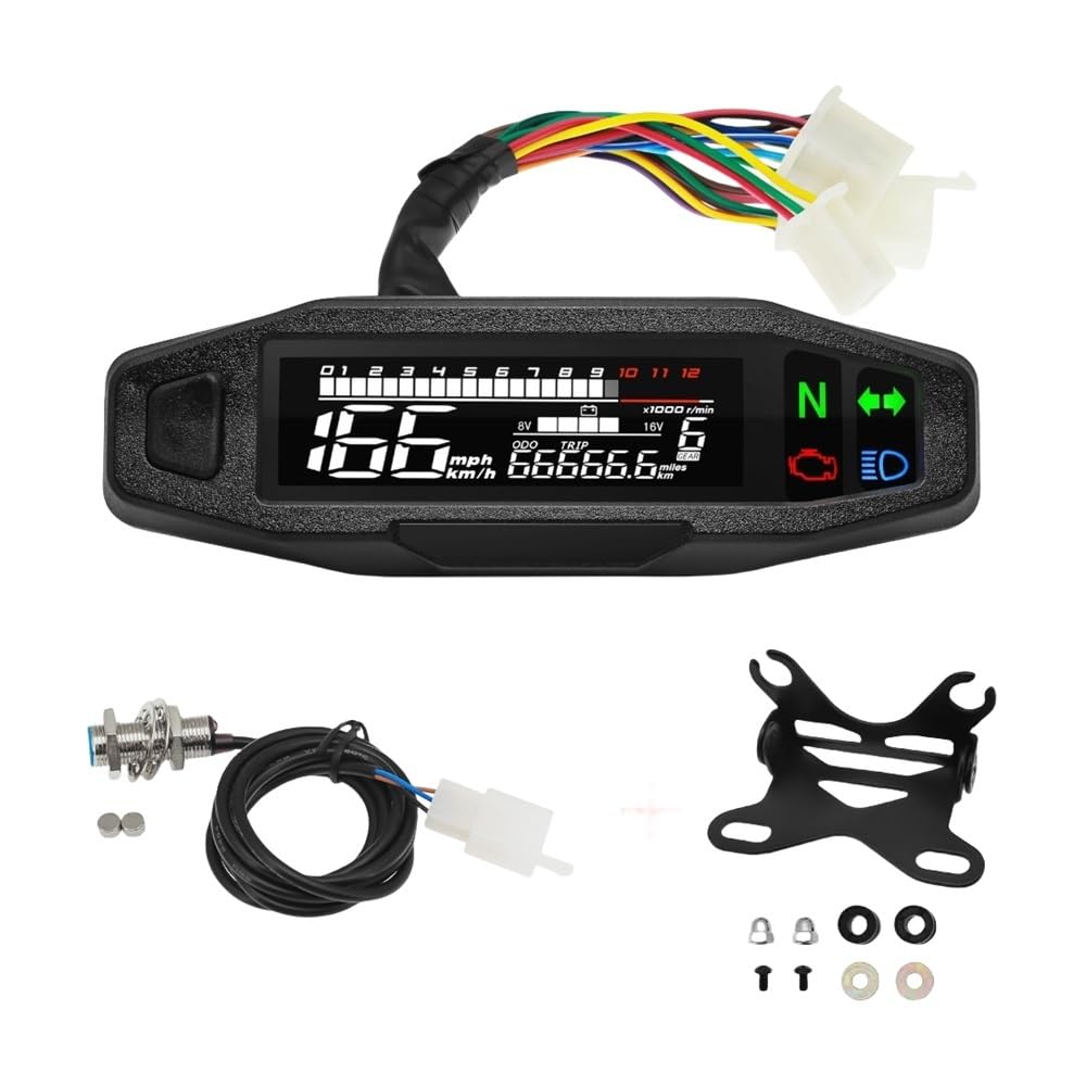 Armaturenbrett Display Tachometer Motorrad Universal Digital Dashboard Km/h MPH Kilometerzähler Meter Motor Gauge Sensor Mit Y/Z/W Halterung(with W Bracket) von MALIYAE