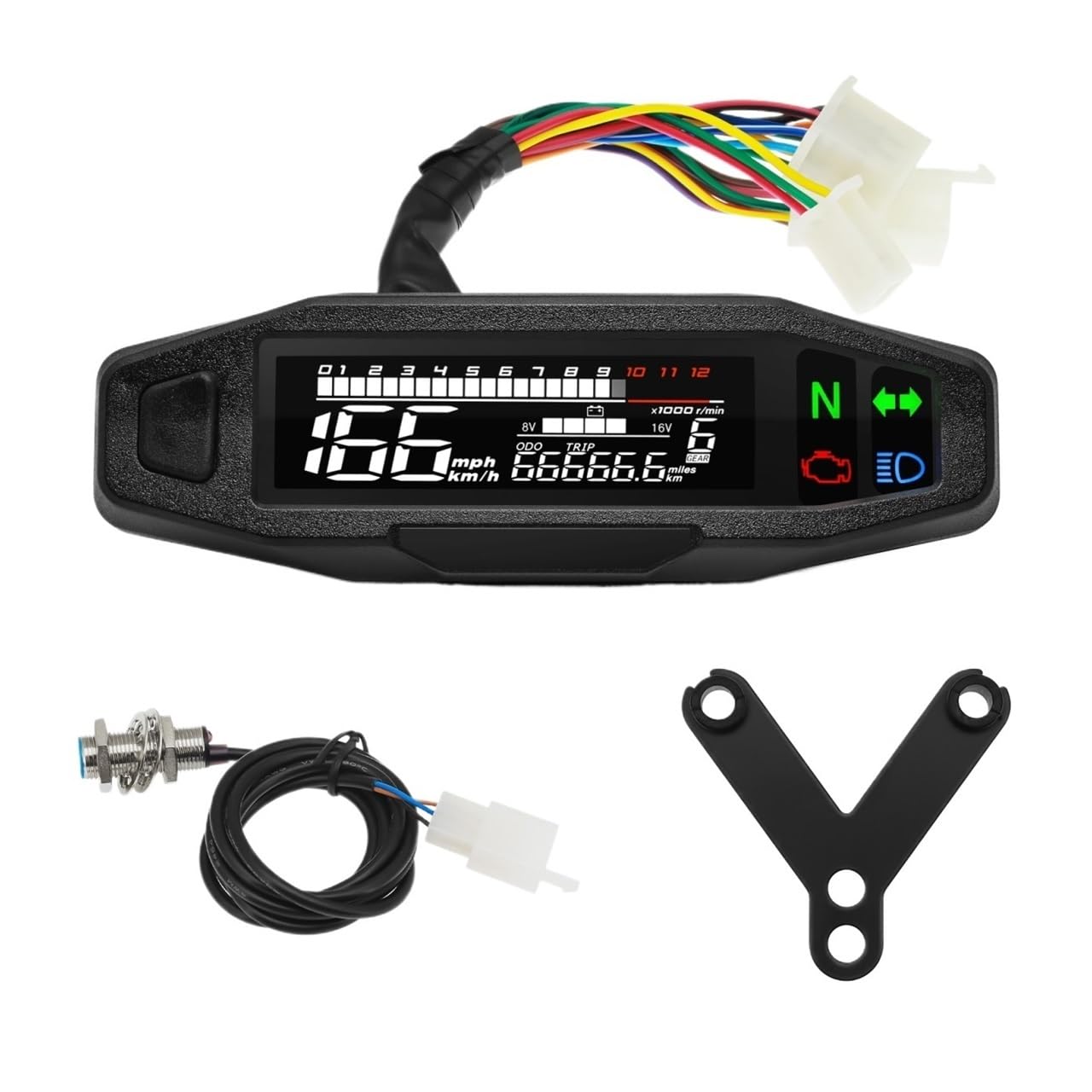 Armaturenbrett Display Tachometer Motorrad Universal Digital Dashboard Km/h MPH Kilometerzähler Meter Motor Gauge Sensor Mit Y/Z/W Halterung(with Y Bracket) von MALIYAE