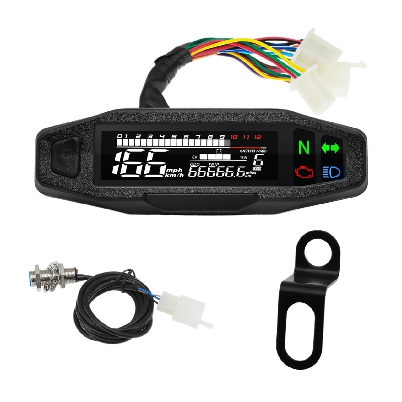 Armaturenbrett Display Tachometer Motorrad Universal Digital Dashboard Km/h MPH Kilometerzähler Meter Motor Gauge Sensor Mit Y/Z/W Halterung(with Z Bracket) von MALIYAE