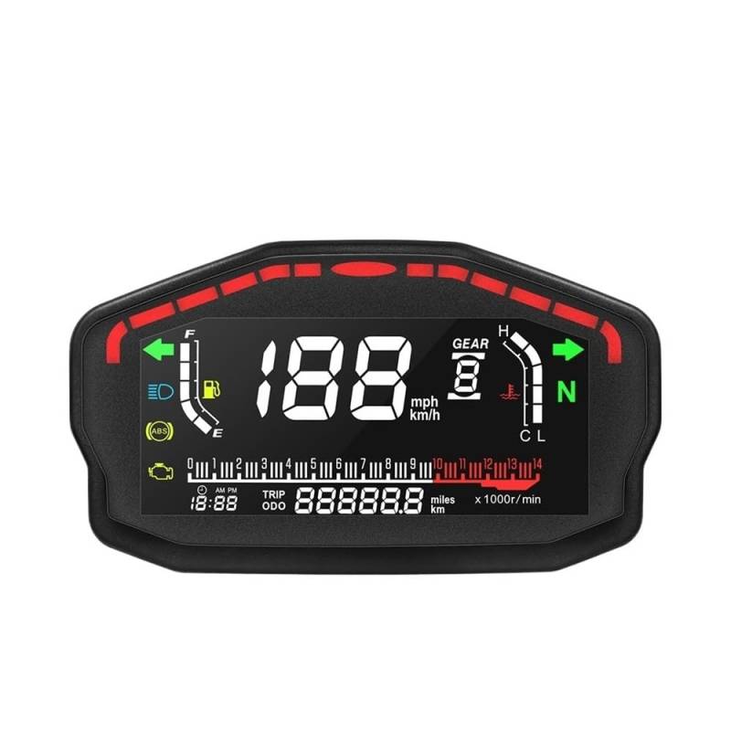 MALIYAE Armaturenbrett Display 12V Universal Motorrad LCD Tachometer Außenbord 14000rpm Tacho Display Für 2,4 Zylinder Für(Gauge Without Sensor) von MALIYAE