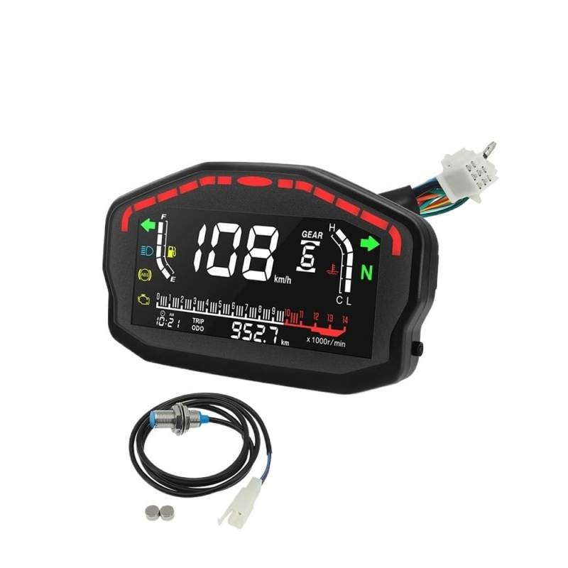 MALIYAE Armaturenbrett Display 12V Universal Motorrad LCD Tachometer Außenbord 14000rpm Tacho Display Für 2,4 Zylinder Für(Gauge with Sensor) von MALIYAE