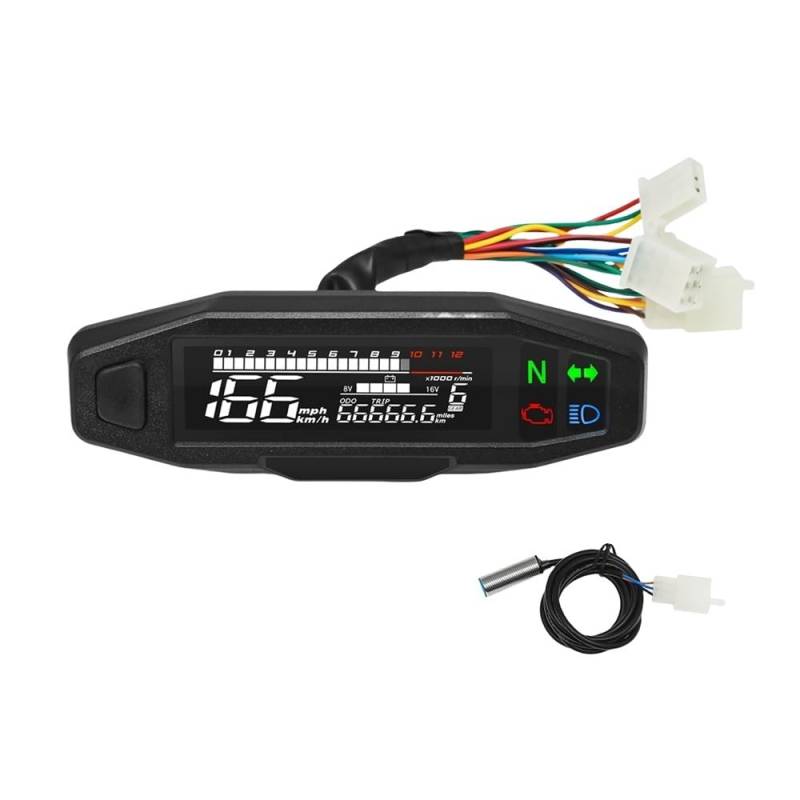 MALIYAE Armaturenbrett Display Kilometerzähler-Messgerät, Motorrad-Tachometer, Ölstandsmesser, 12 V, Universal-LCD-Tacho-Panel Mit Lichtanzeige(Meter and Sensor) von MALIYAE