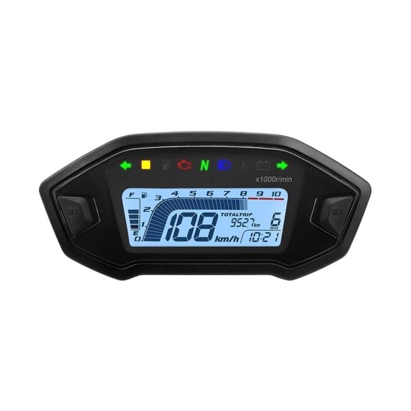 MALIYAE Armaturenbrett Display Motorrad Digital Tachometer Universal LCD Motor Tachometer Instrument Cluster Anzeige Voltmeter Öl Gauge(Only Gauge no Sensor) von MALIYAE